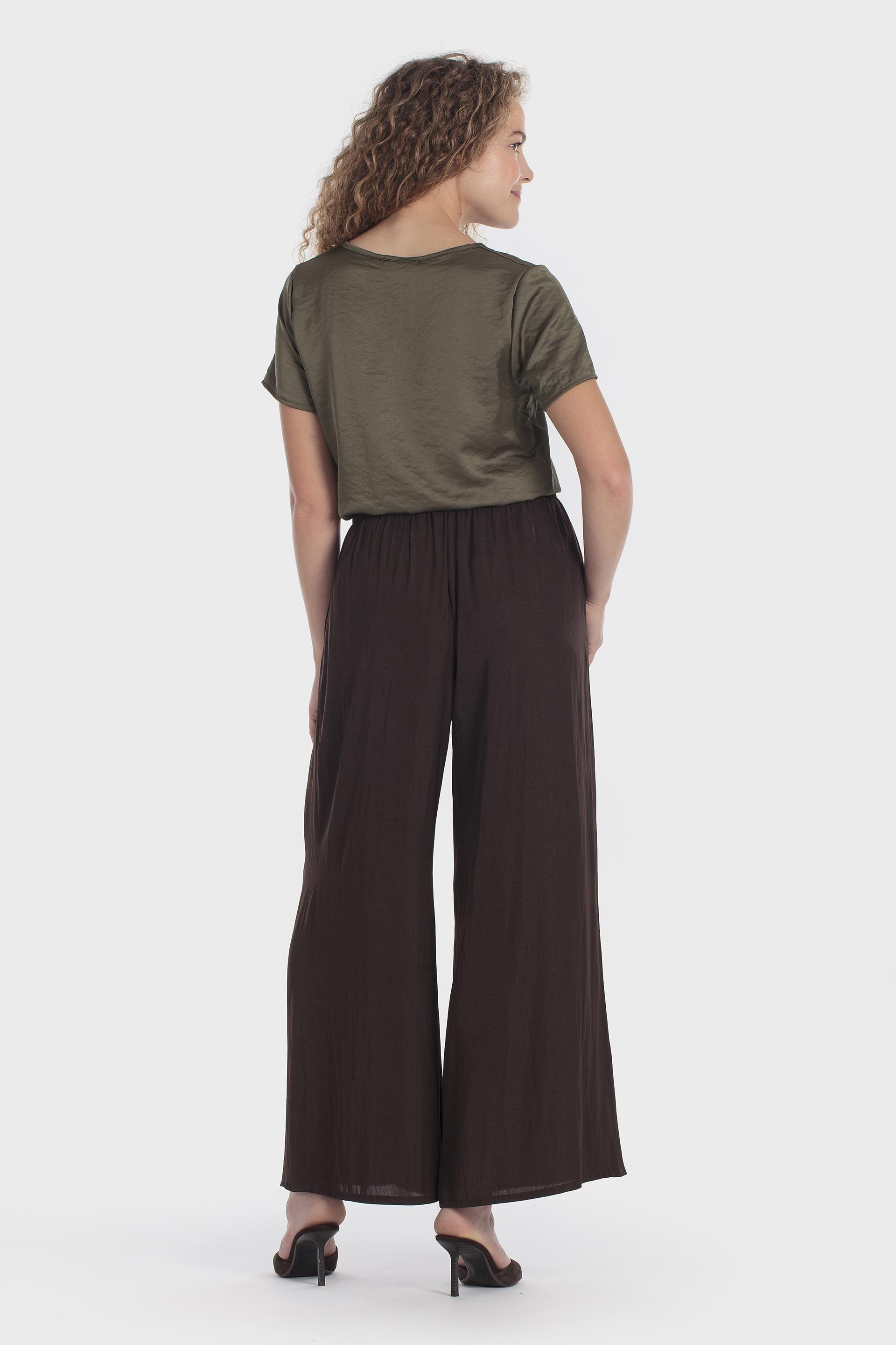 Satin Round Neck Top Khaki, Green Dark Khaki, large image number 3