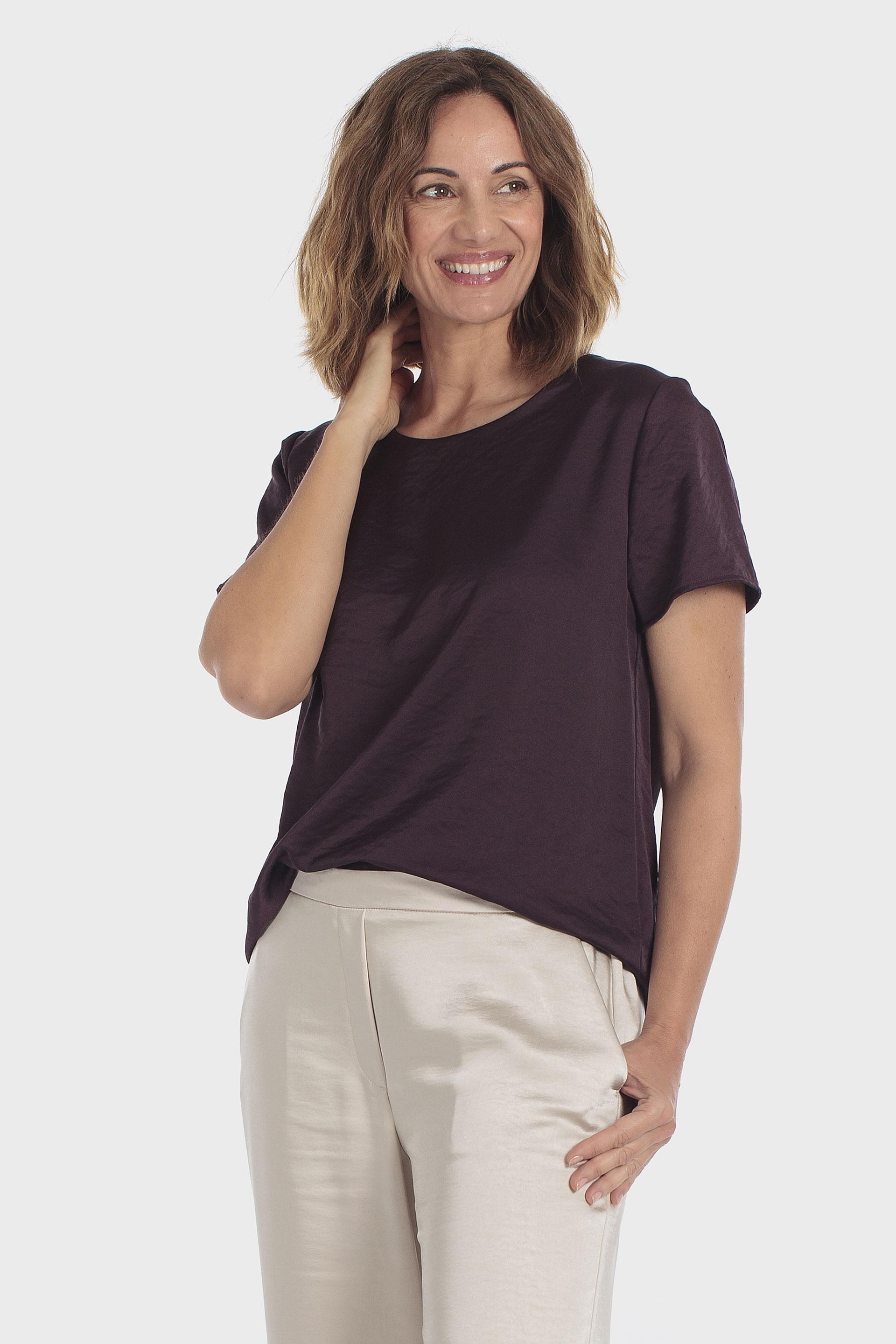Satin Round Neck Top Brown, Purple Mulberry, large image number 0