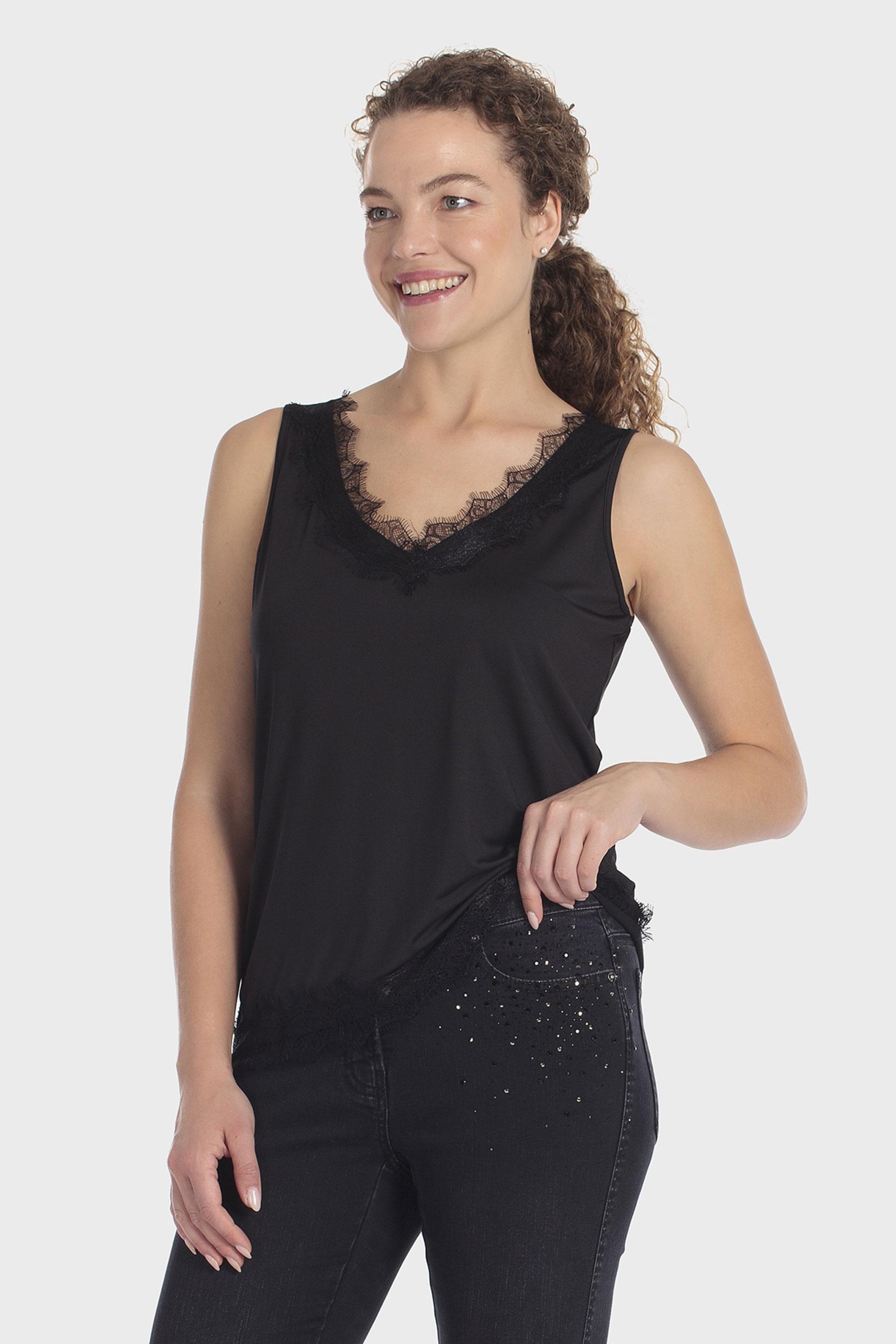 V Neck Top Black, Black, large image number 0