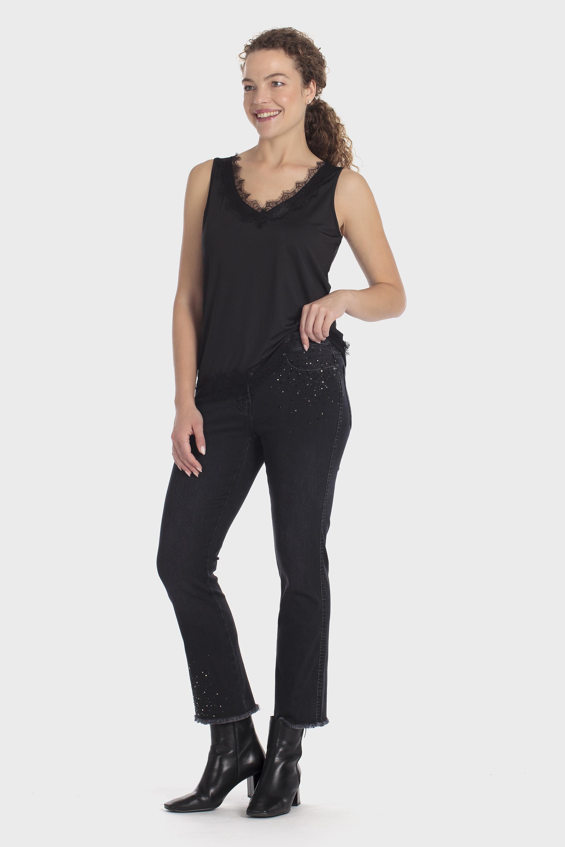 V Neck Top Black, Black, large image number 1