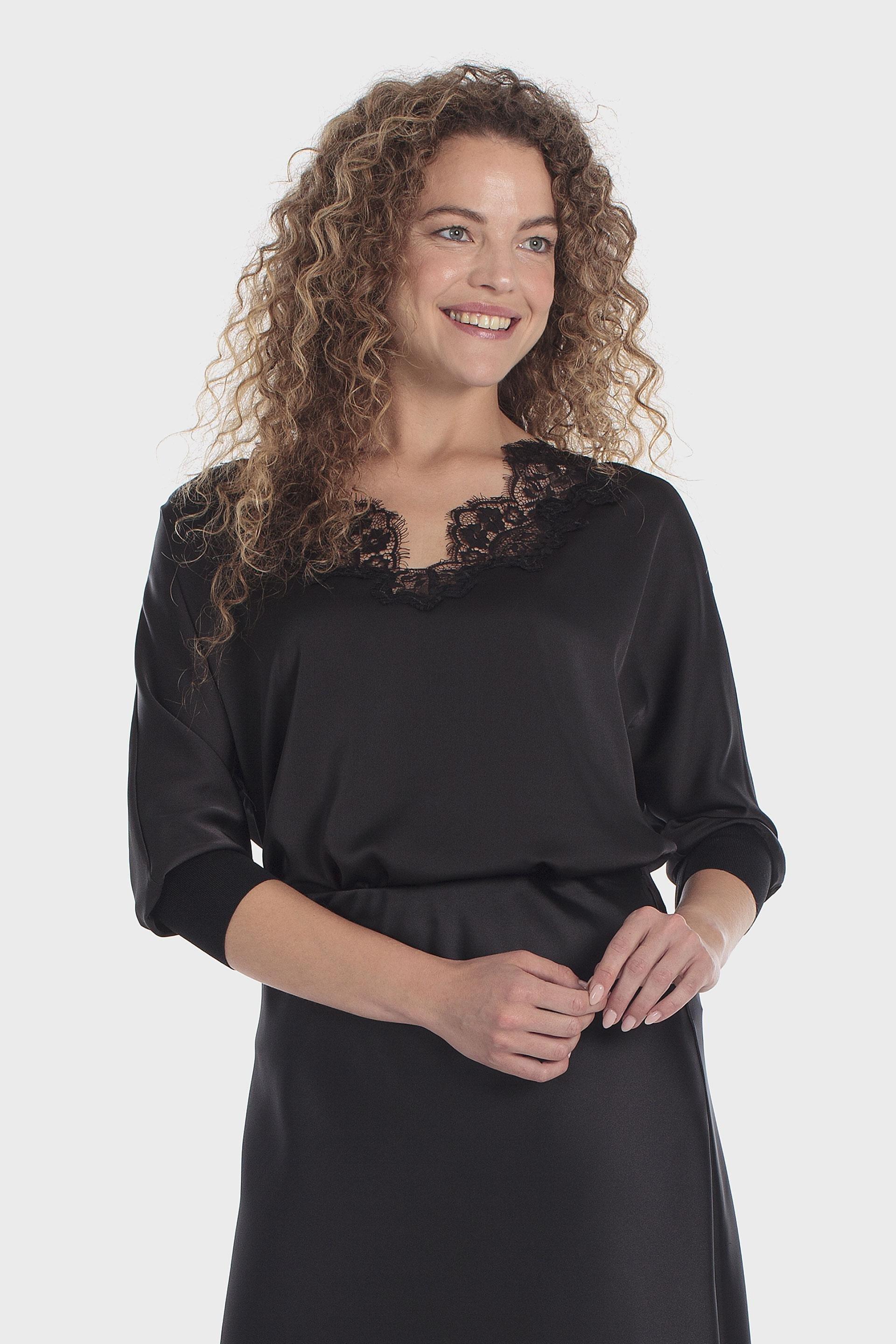 V Neck Top Black, Black, medium