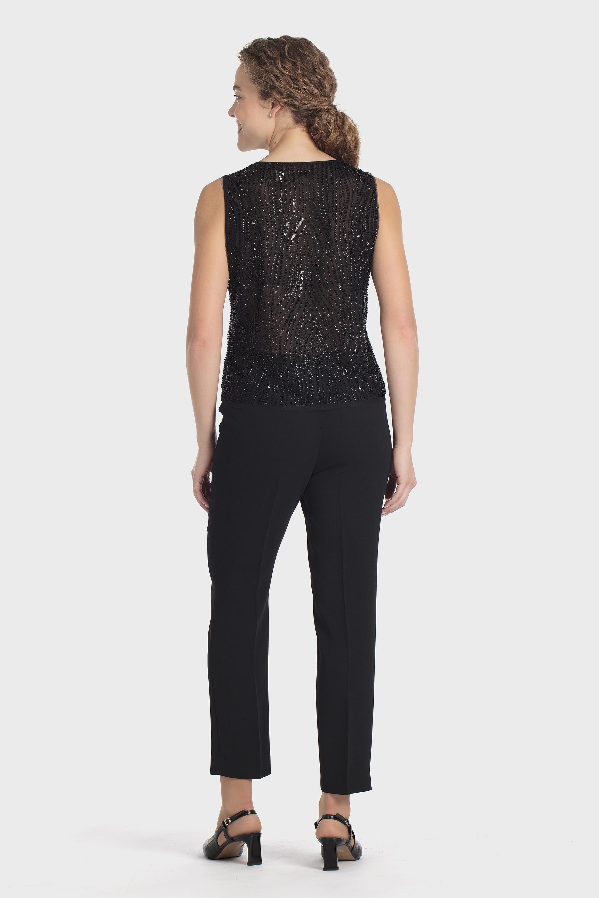 Round Neck Beaded Sleeveless Top Black, Black, large image number 3