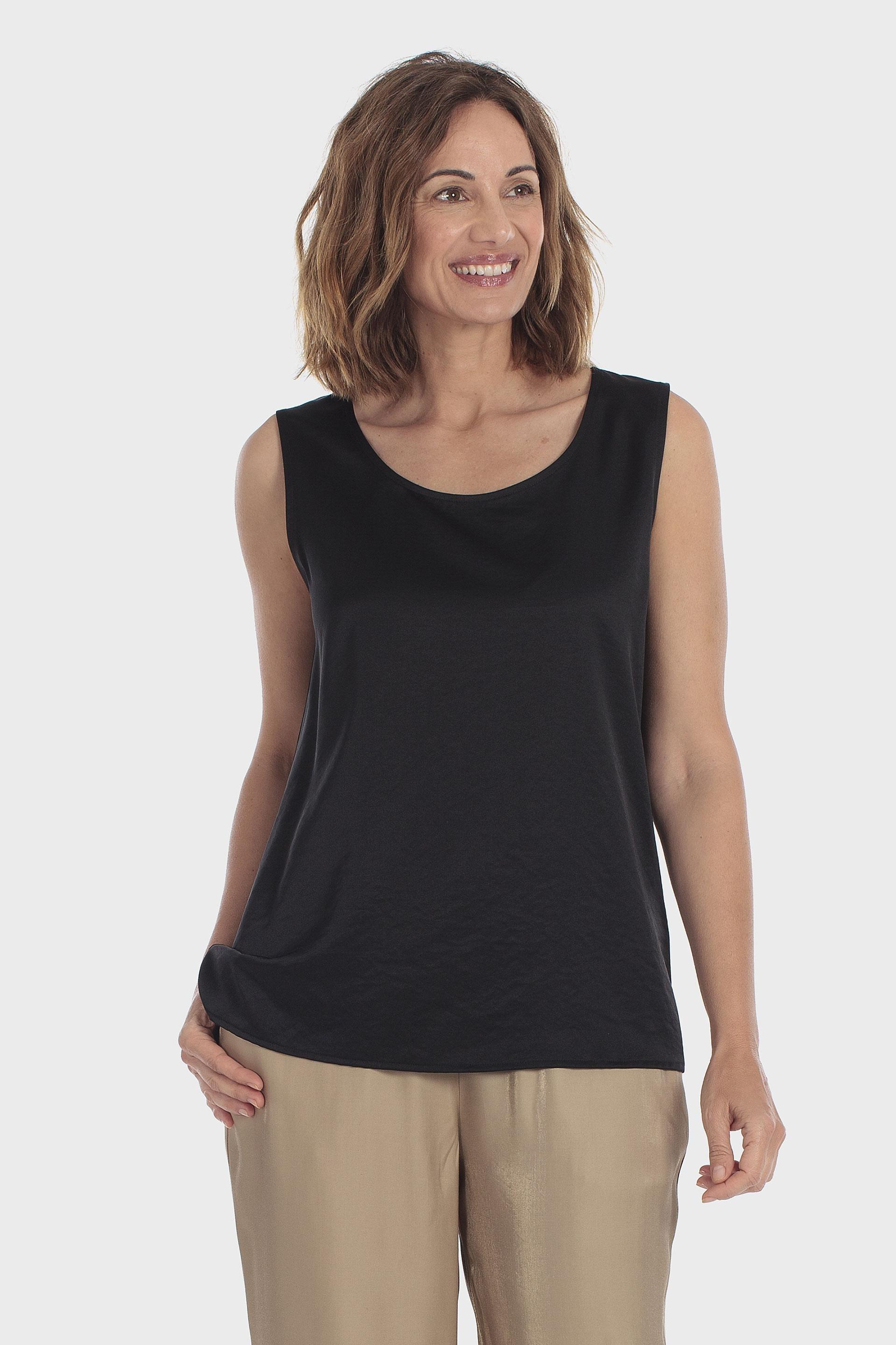 Sleeveless Satin Top Black, Black, large image number 0