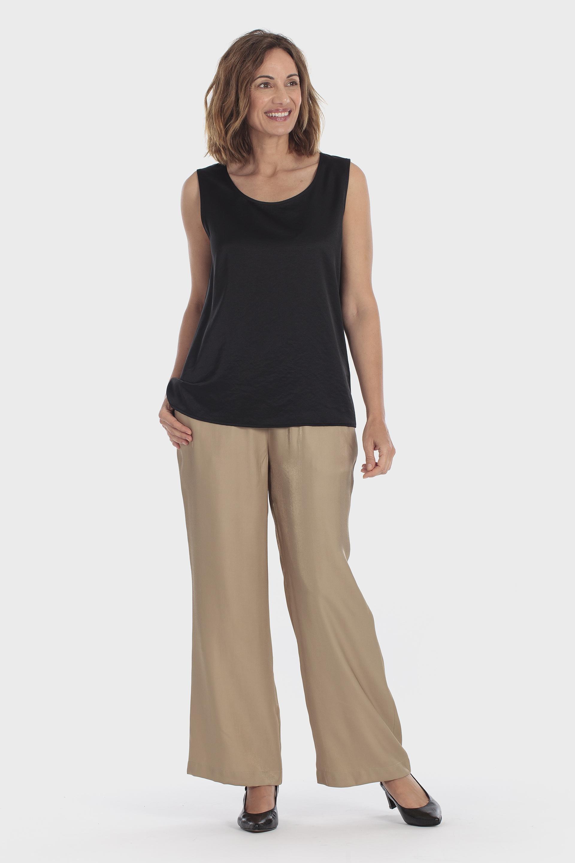Sleeveless Satin Top Black, Black, medium