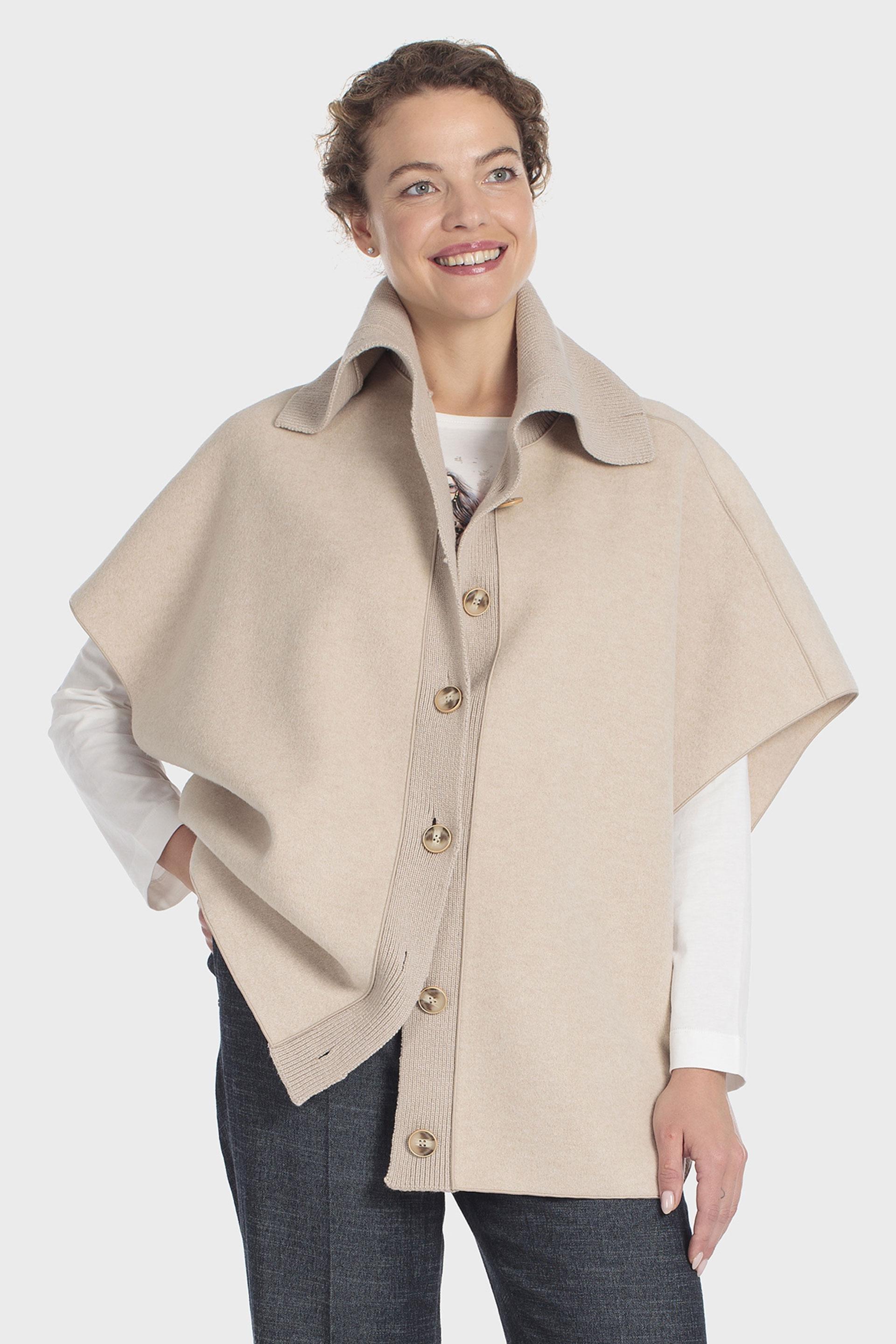 Lapels Collar Cape Beige, Beige, medium