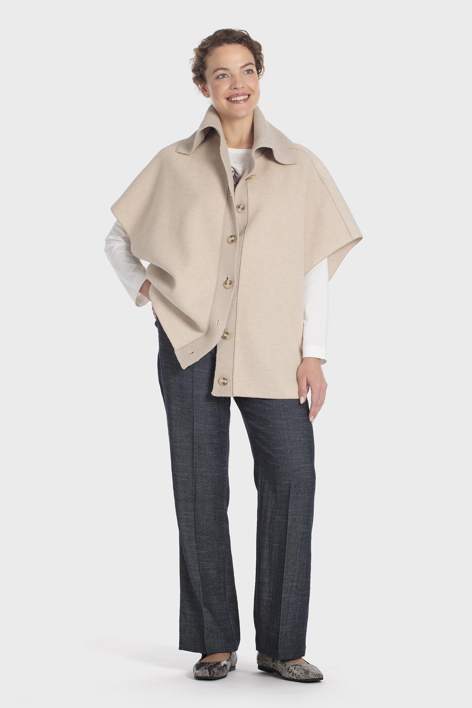 Lapels Collar Cape Beige, Beige, medium