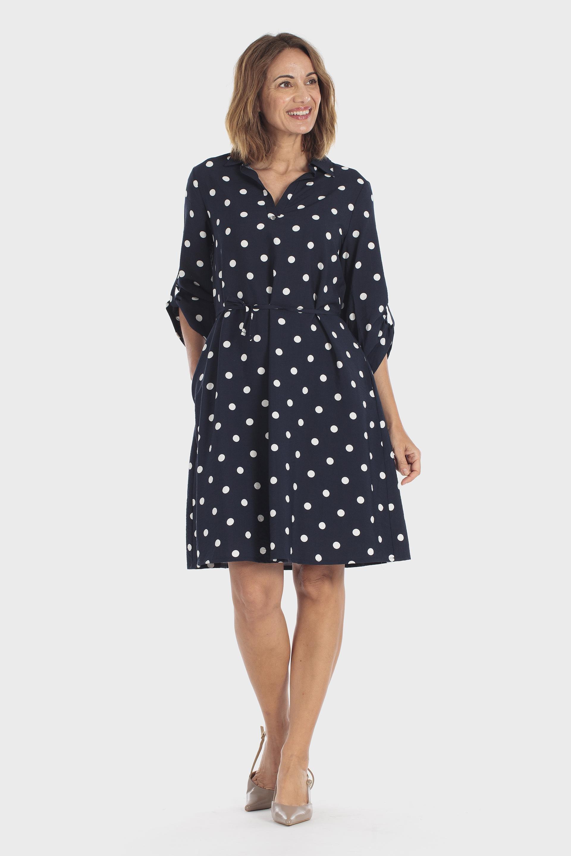 Polka Dot Shirt Dress Blue, Blue Navy, medium