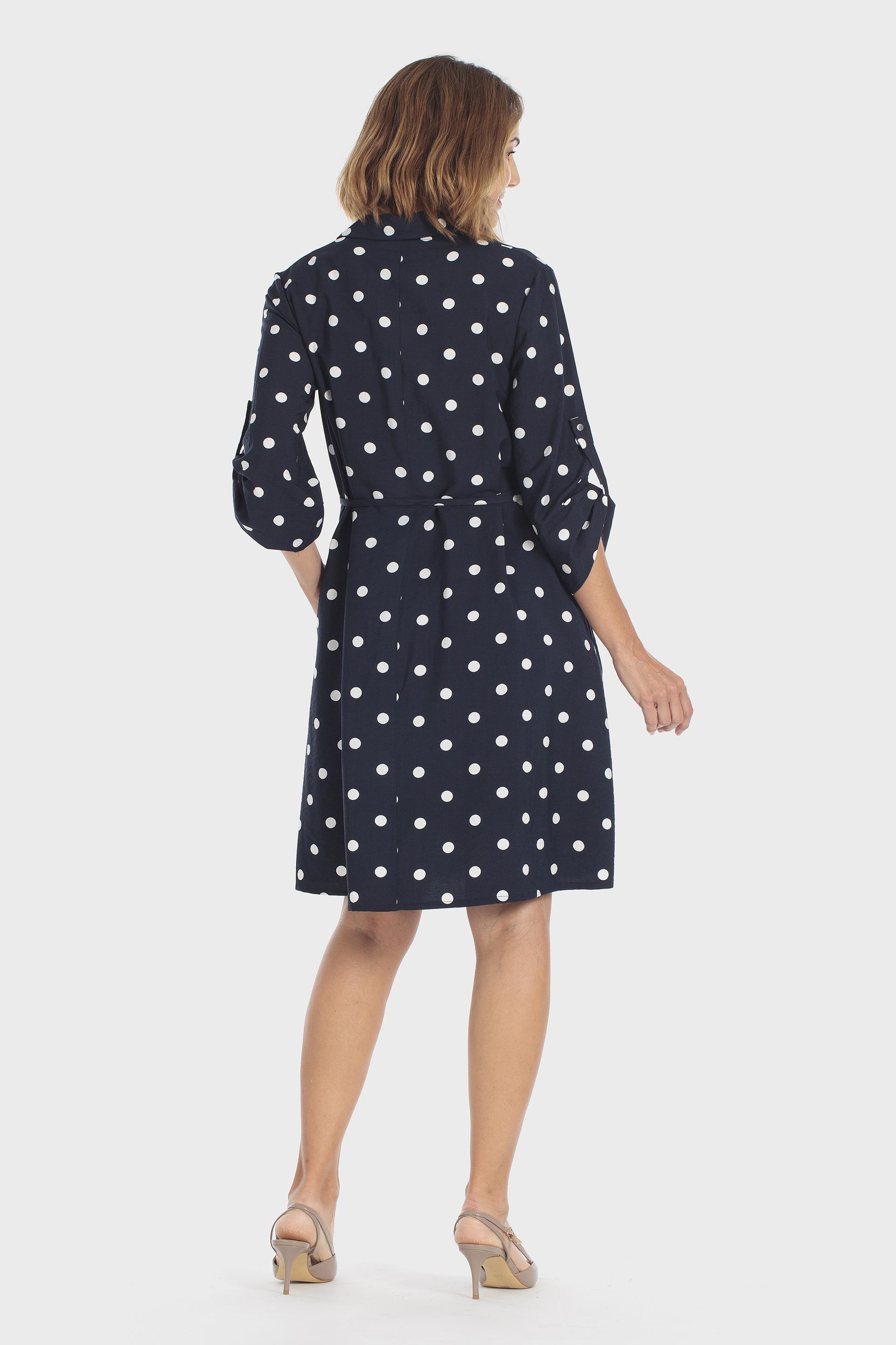 Polka Dot Shirt Dress Blue, Blue Navy, medium