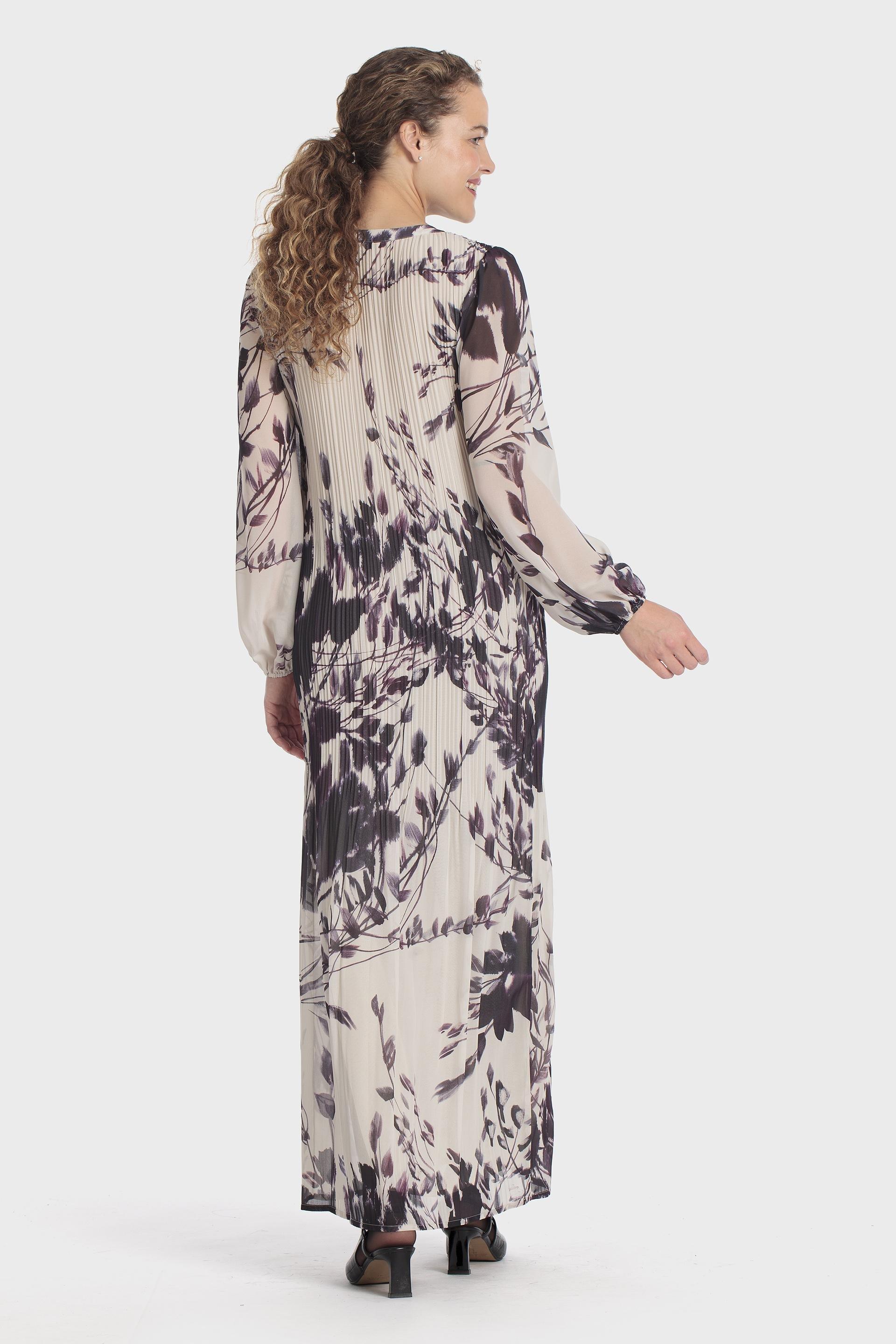 Pleated Printed Maxi Dress Black, Beige, medium