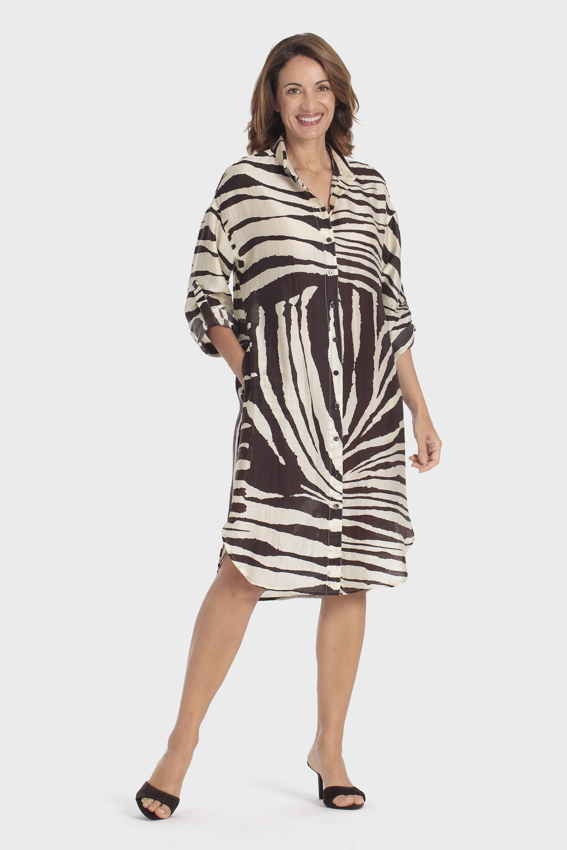 Animal Print Shirt Dress Brown, Brown Coffee, large image number 0