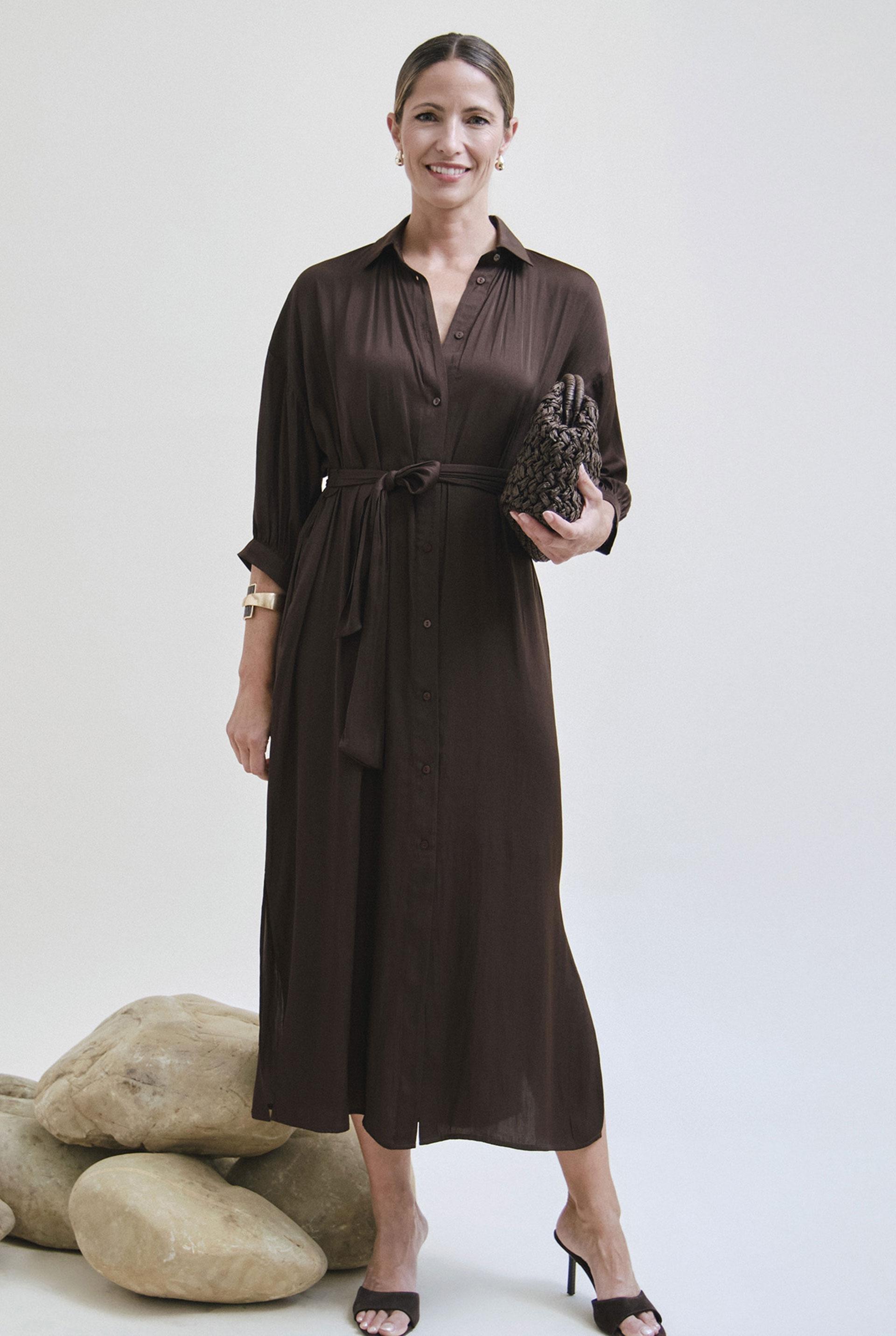 Belted Shirt Dress Brown, Brown Coffee, medium