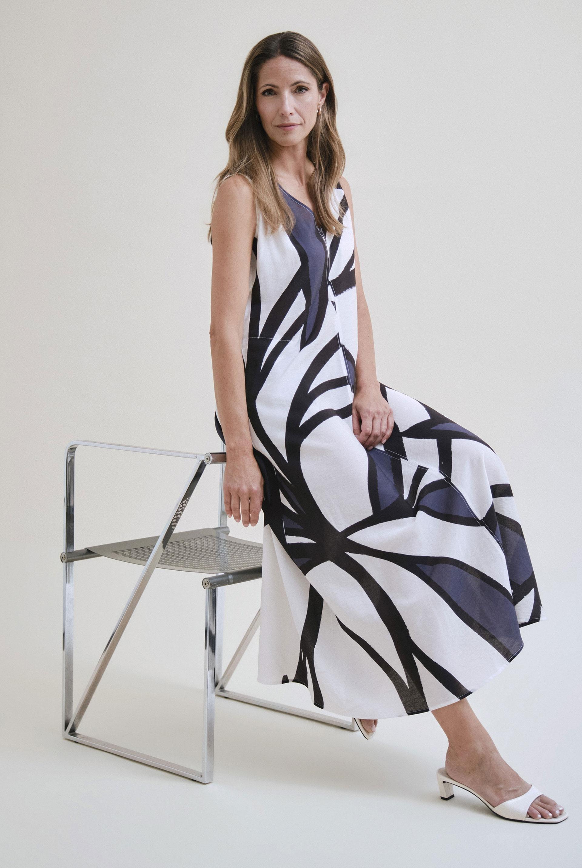 Abstract Print Sleeveless Dress Blue, Blue Cramberry, medium