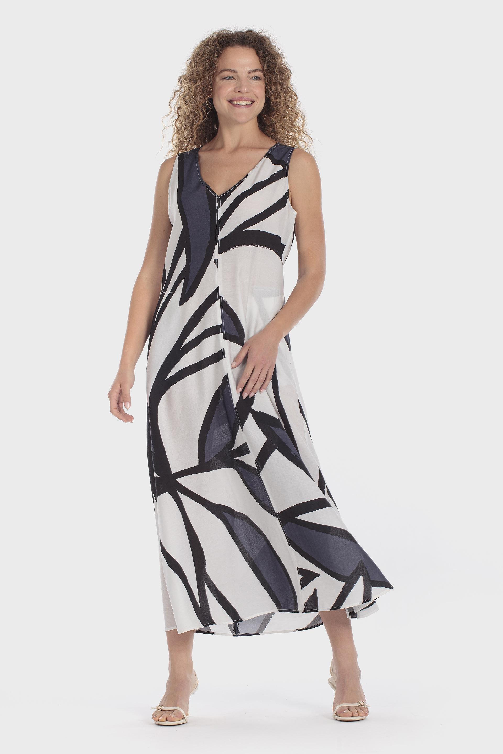 Abstract Print Sleeveless Dress Blue, Blue Cramberry, medium