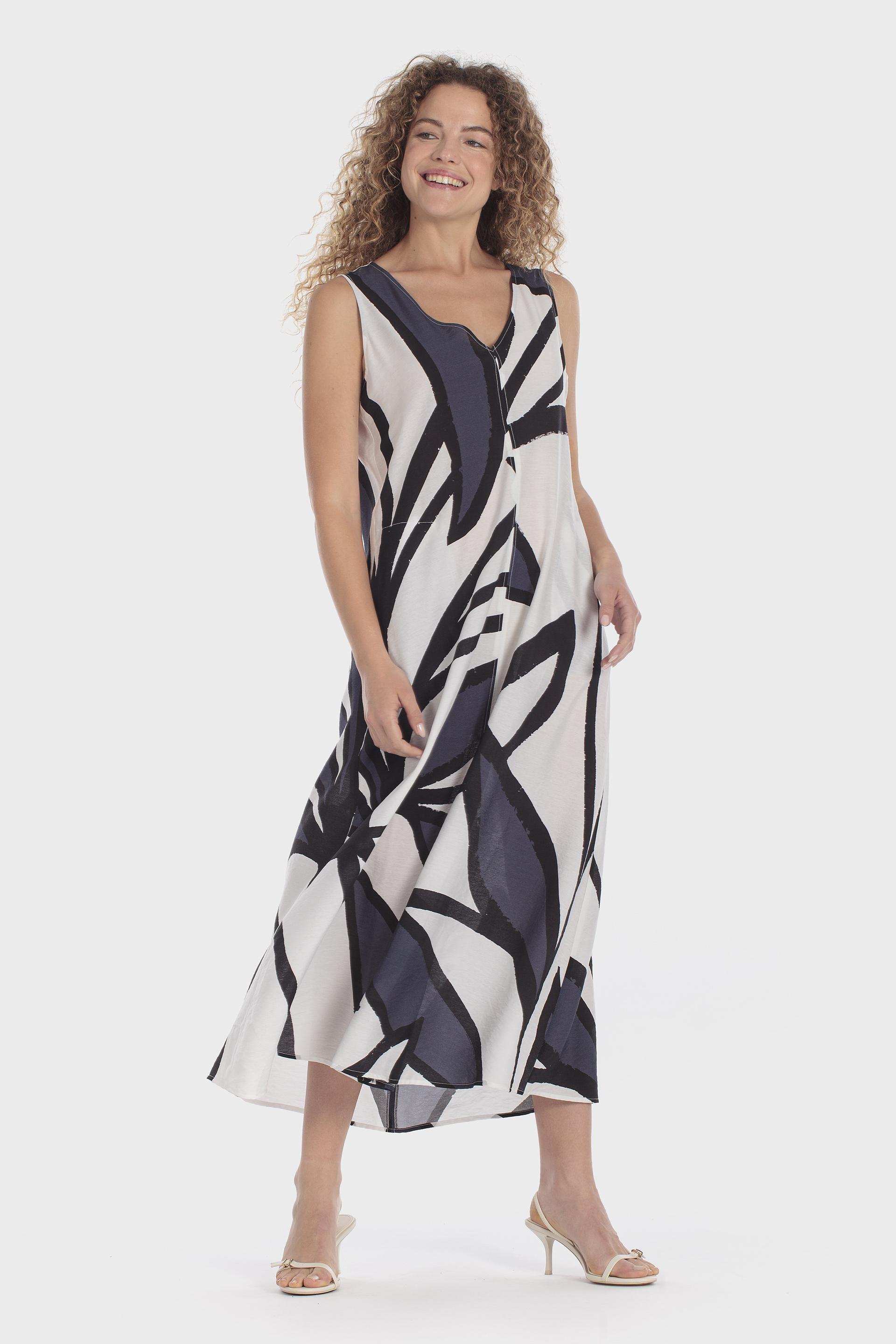 Abstract Print Sleeveless Dress Blue, Blue Cramberry, medium