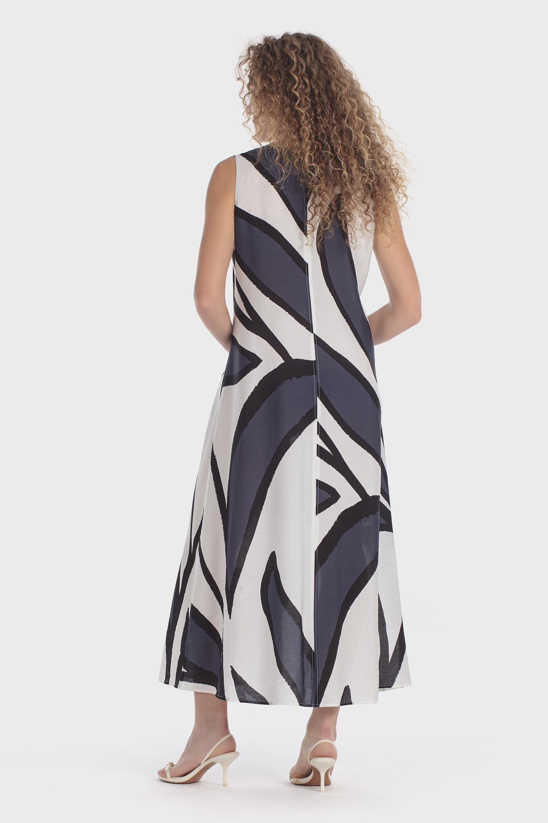 Abstract Print Sleeveless Dress Blue, Blue Cramberry, large image number 3