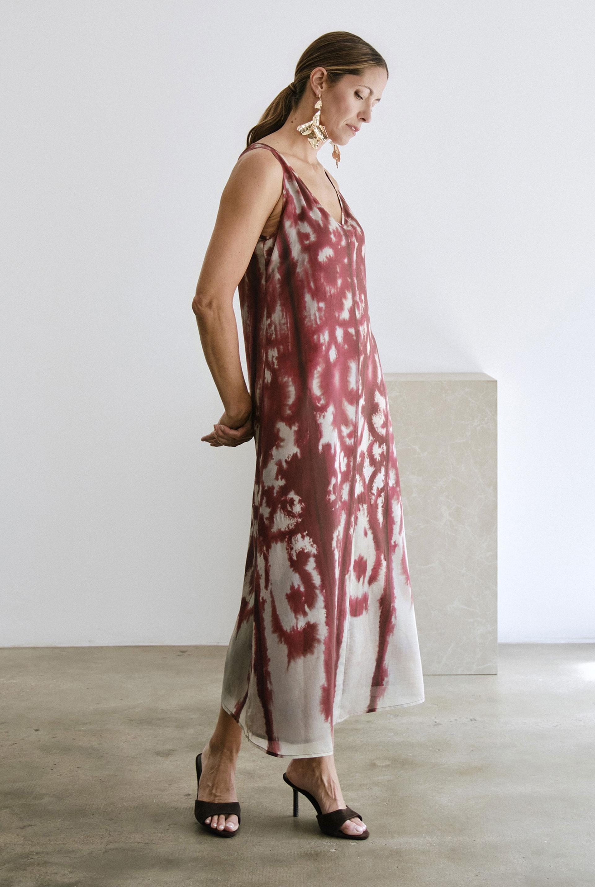 Abstract Print Sleeveless Dress Red, Red Dark, large image number 0