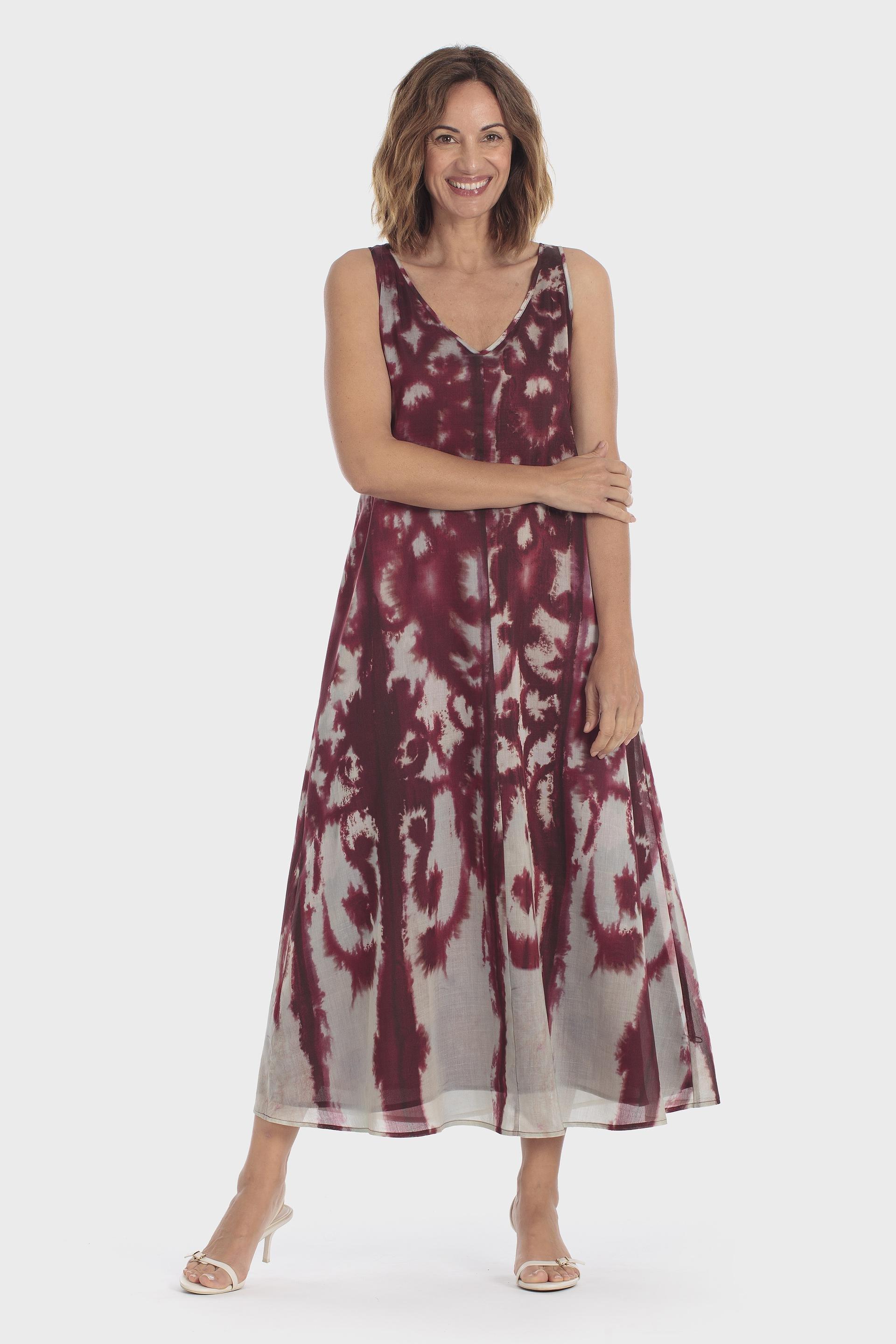 Abstract Print Sleeveless Dress Red, Red Dark, medium