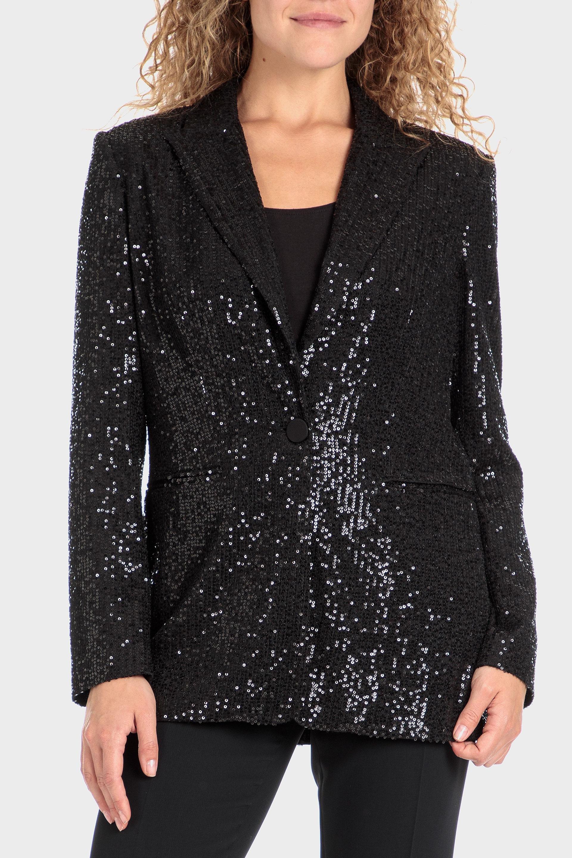 Black Sequin Lapels Blazer, , large image number 2