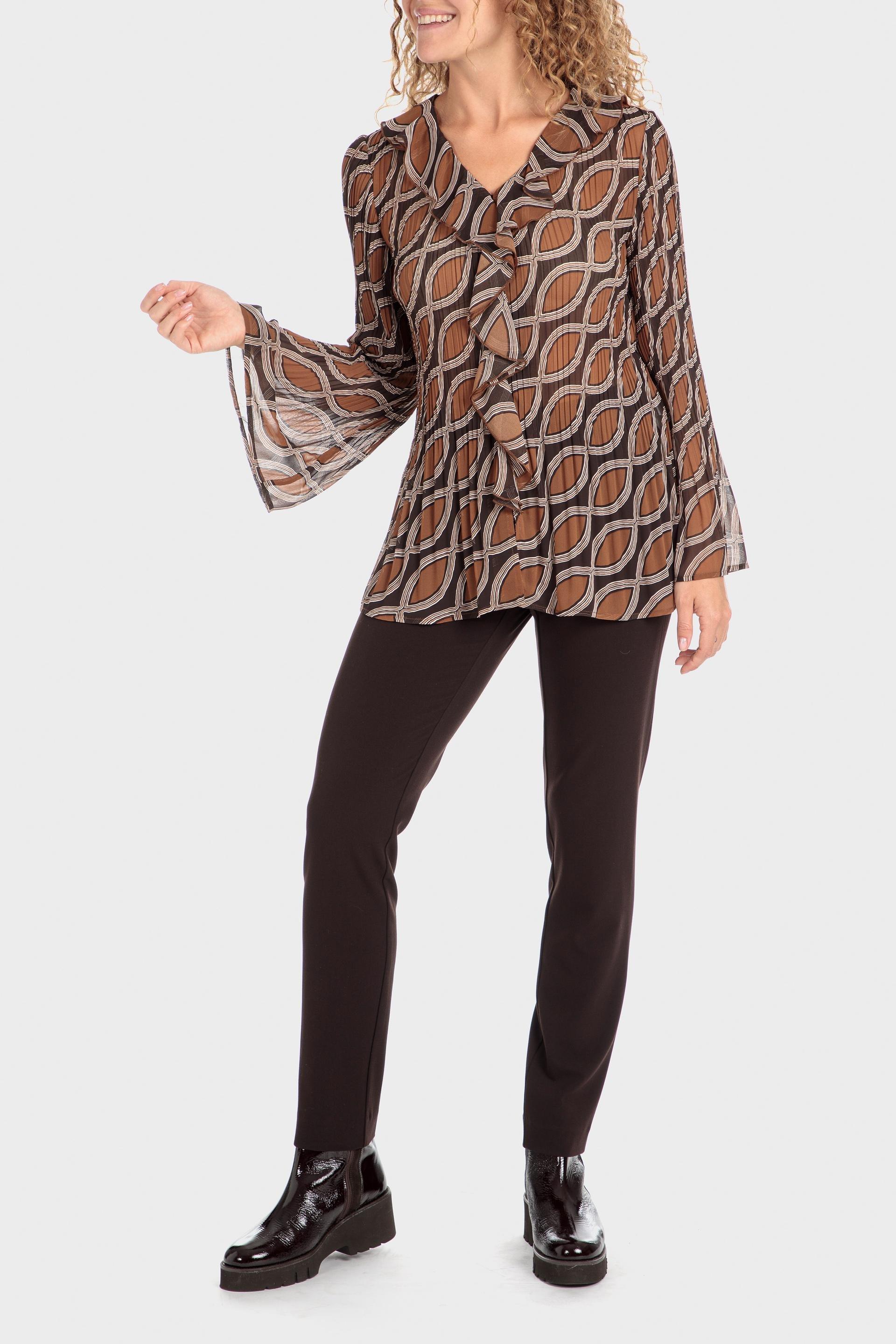 Brown Printed Pleated Shirt, , large image number 0
