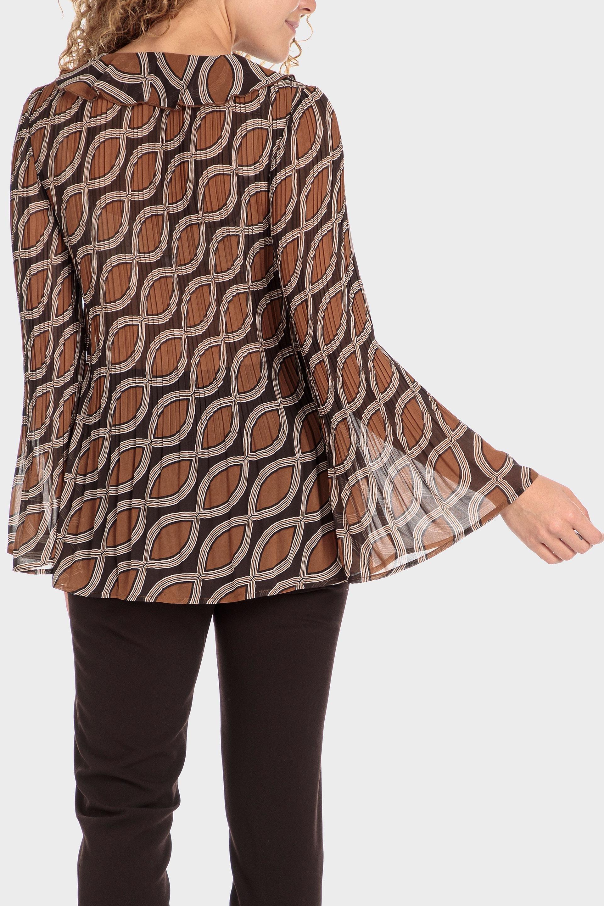 Brown Printed Pleated Shirt, , large image number 3