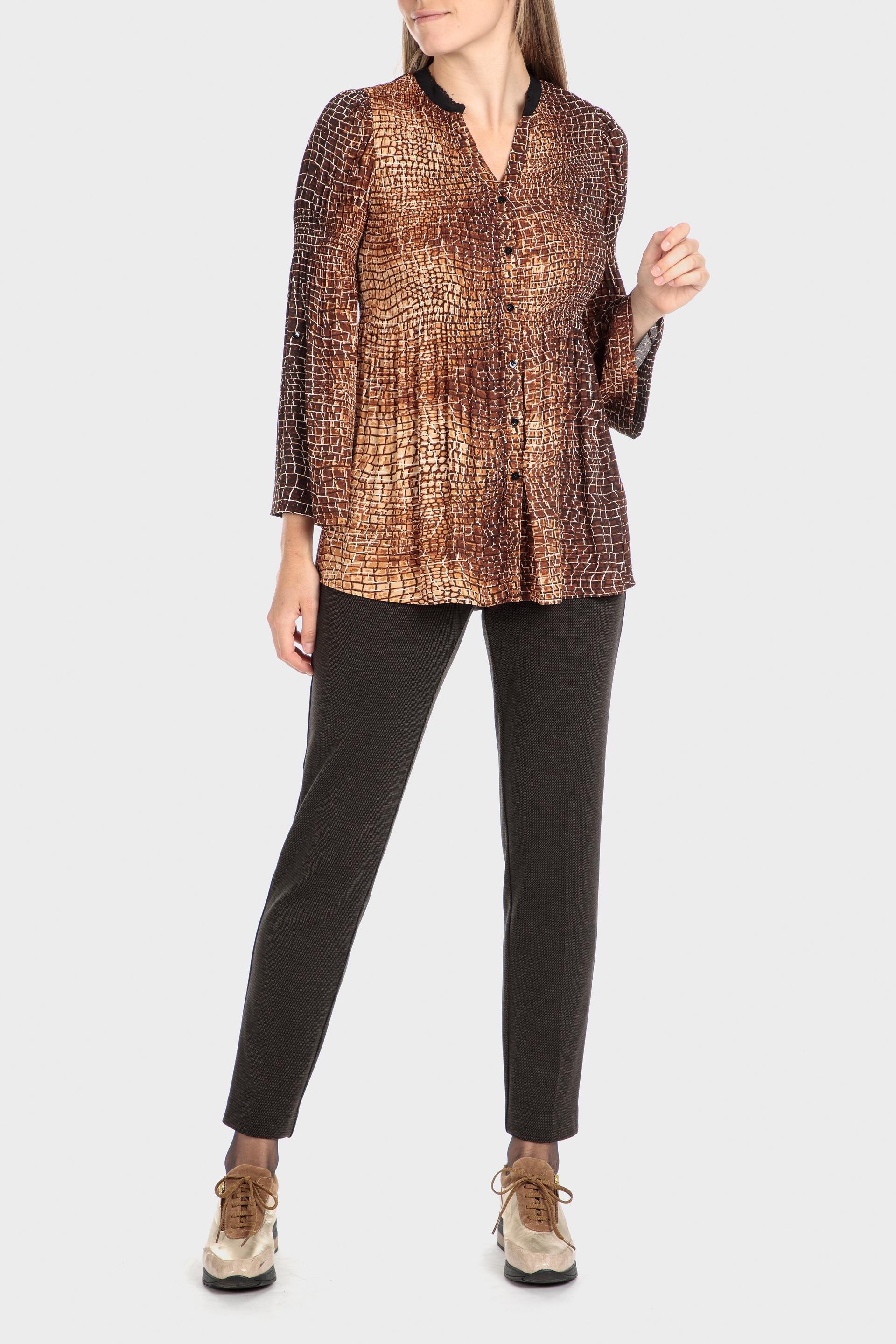 Brown Printed Pleated Shirt, , large image number 0