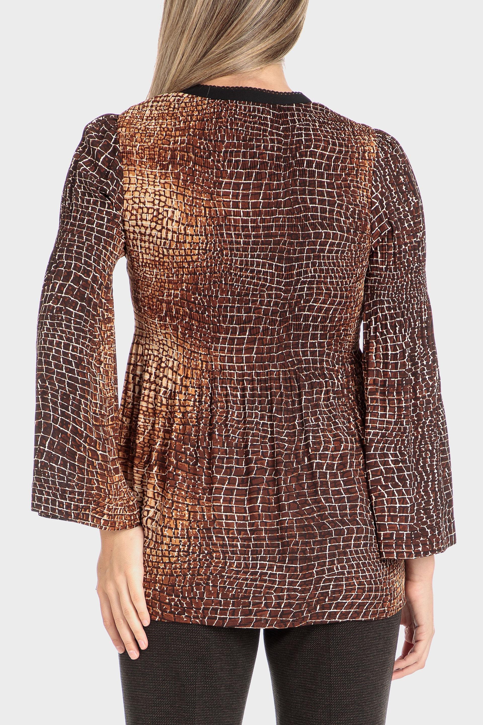 Brown Printed Pleated Shirt, , large image number 2