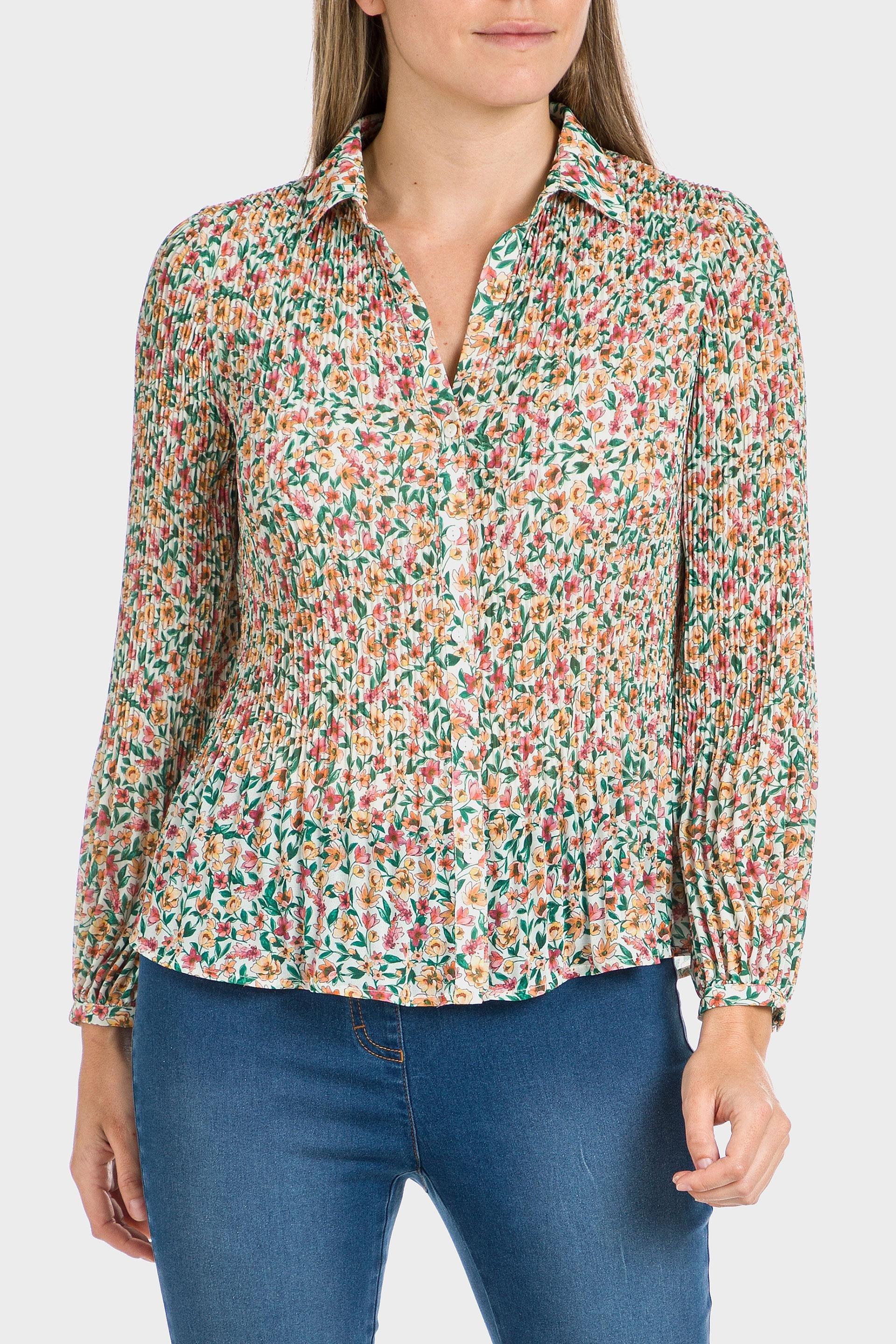 Multicolour Floral Pleated Shirt, , large image number 1