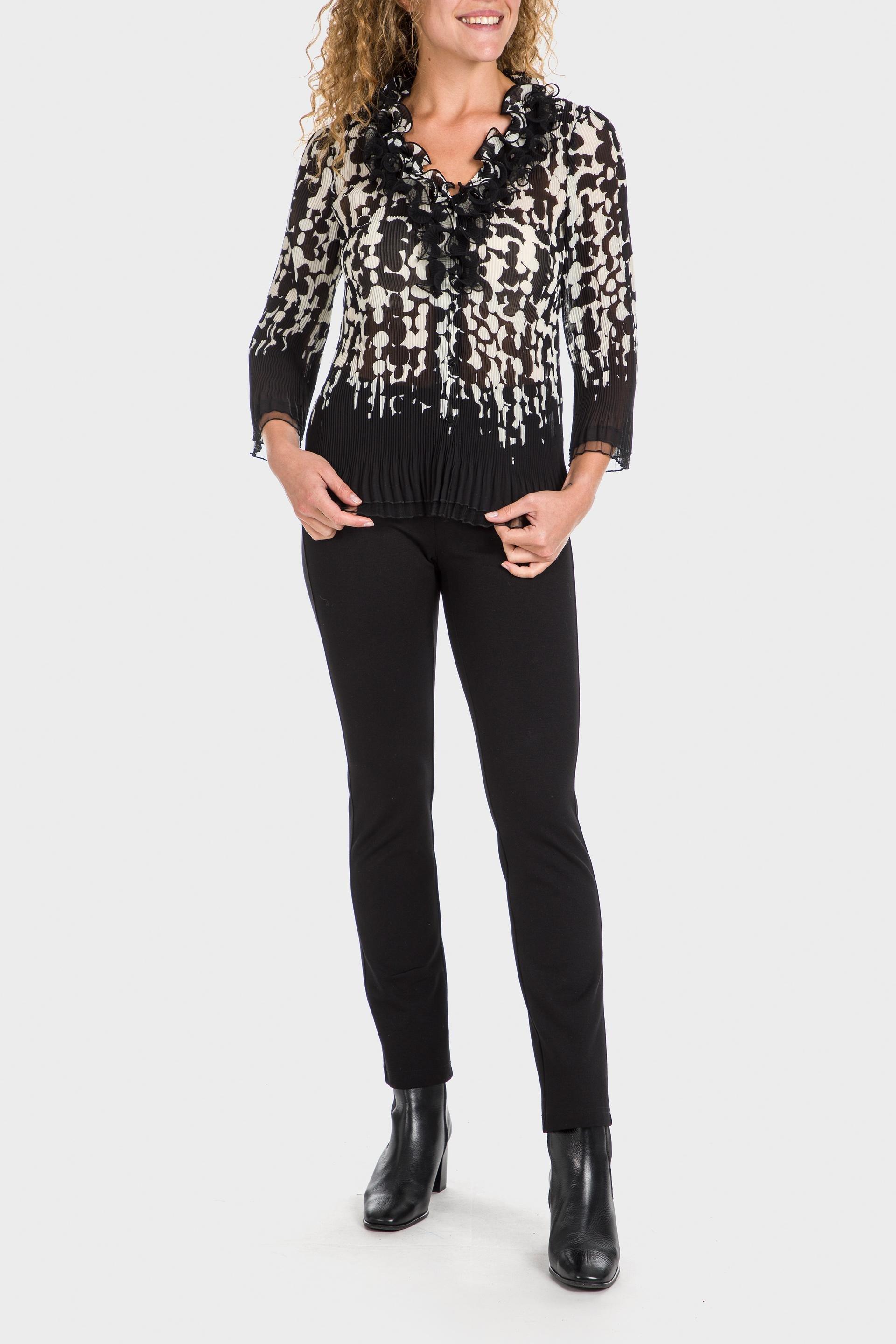 Black Flounces Pleated Shirt, , large image number 0