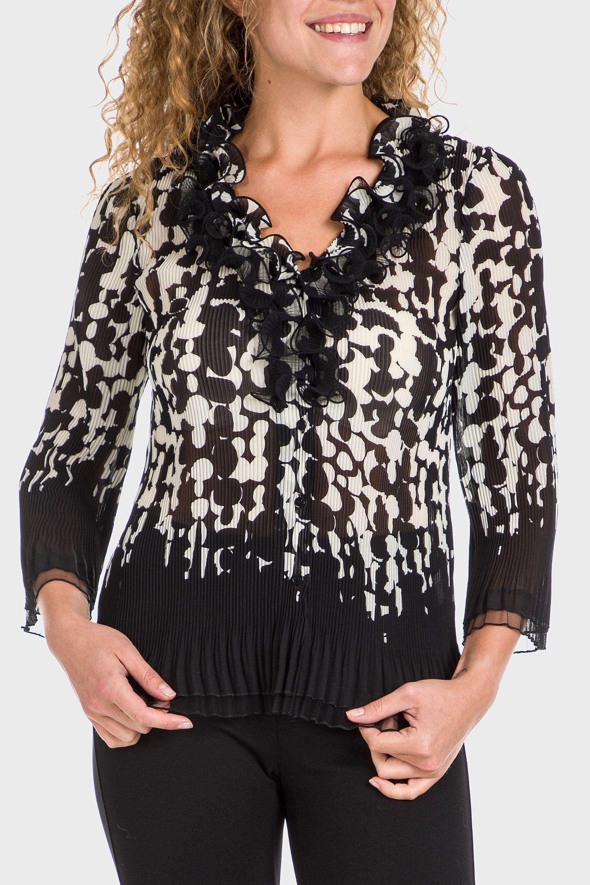 Black Flounces Pleated Shirt, , large image number 1
