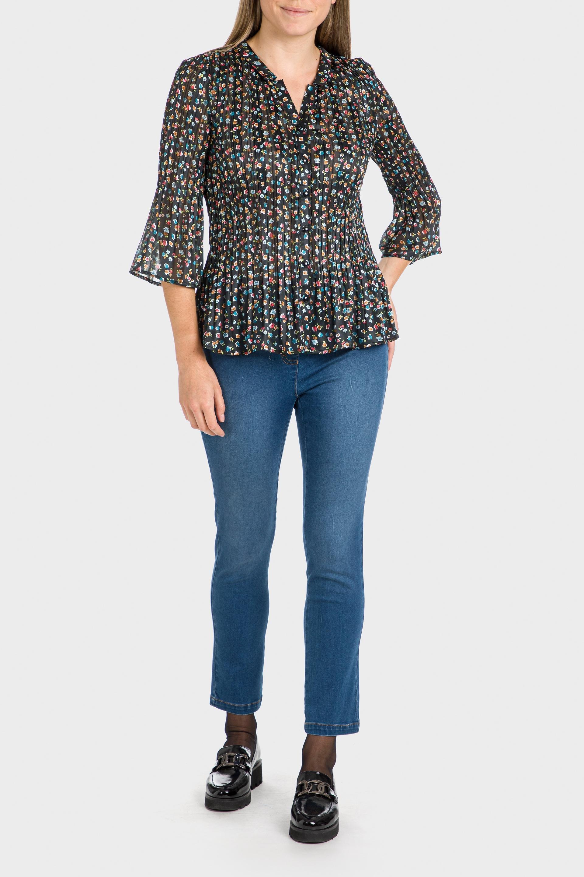 Black Printed Pleated Shirt, Black, large image number 0