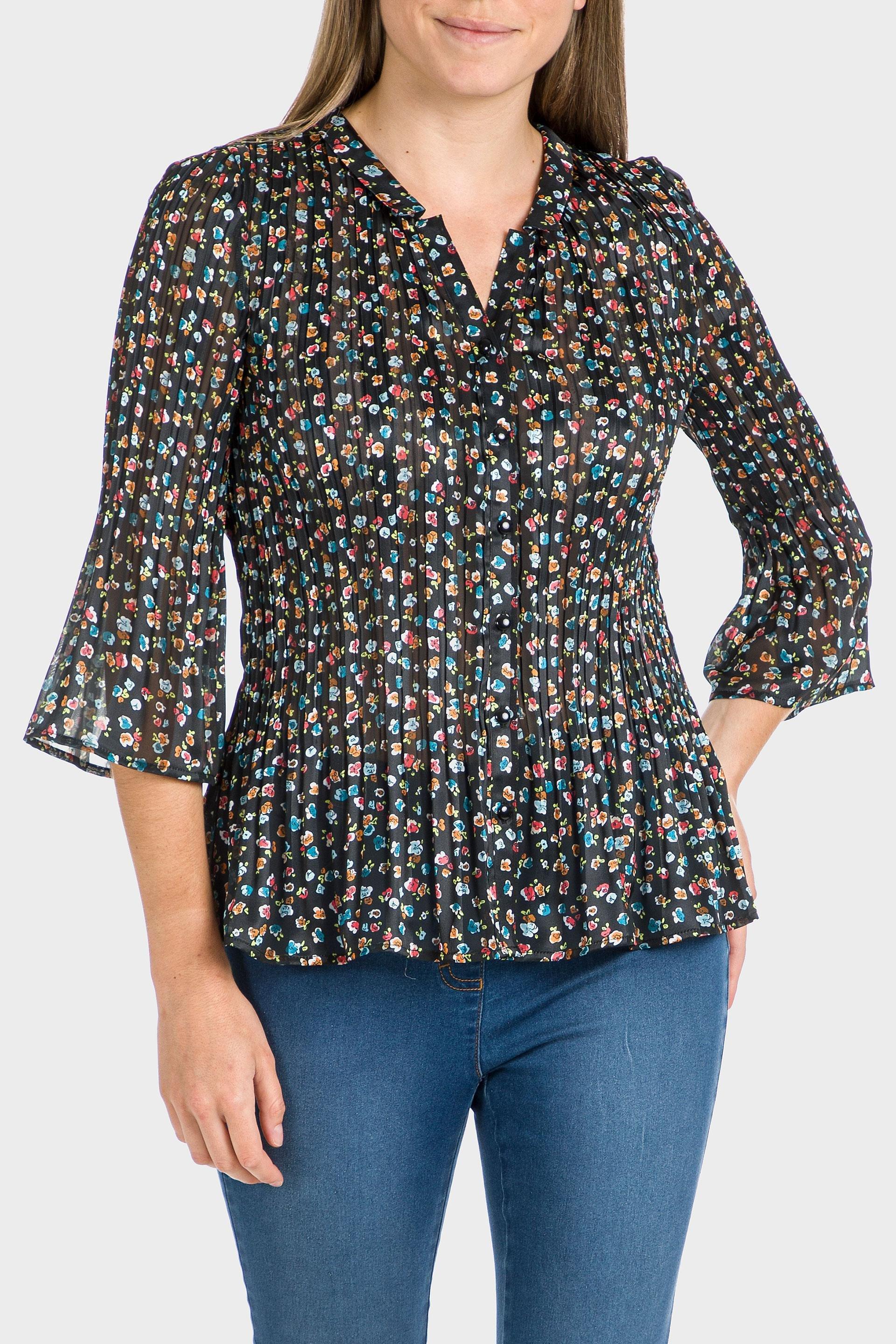 Black Printed Pleated Shirt, , large image number 1