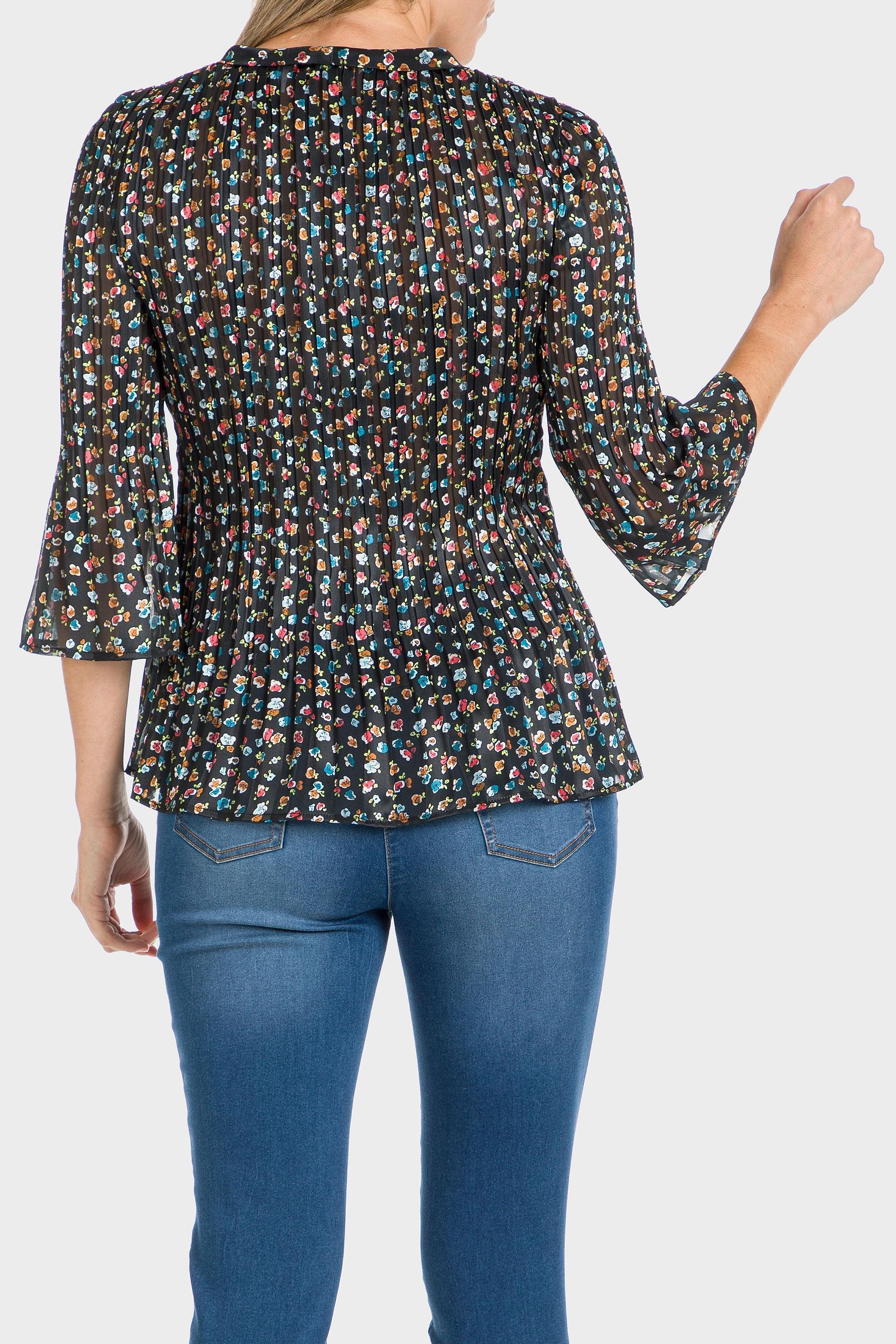 Black Printed Pleated Shirt, Black, large image number 3