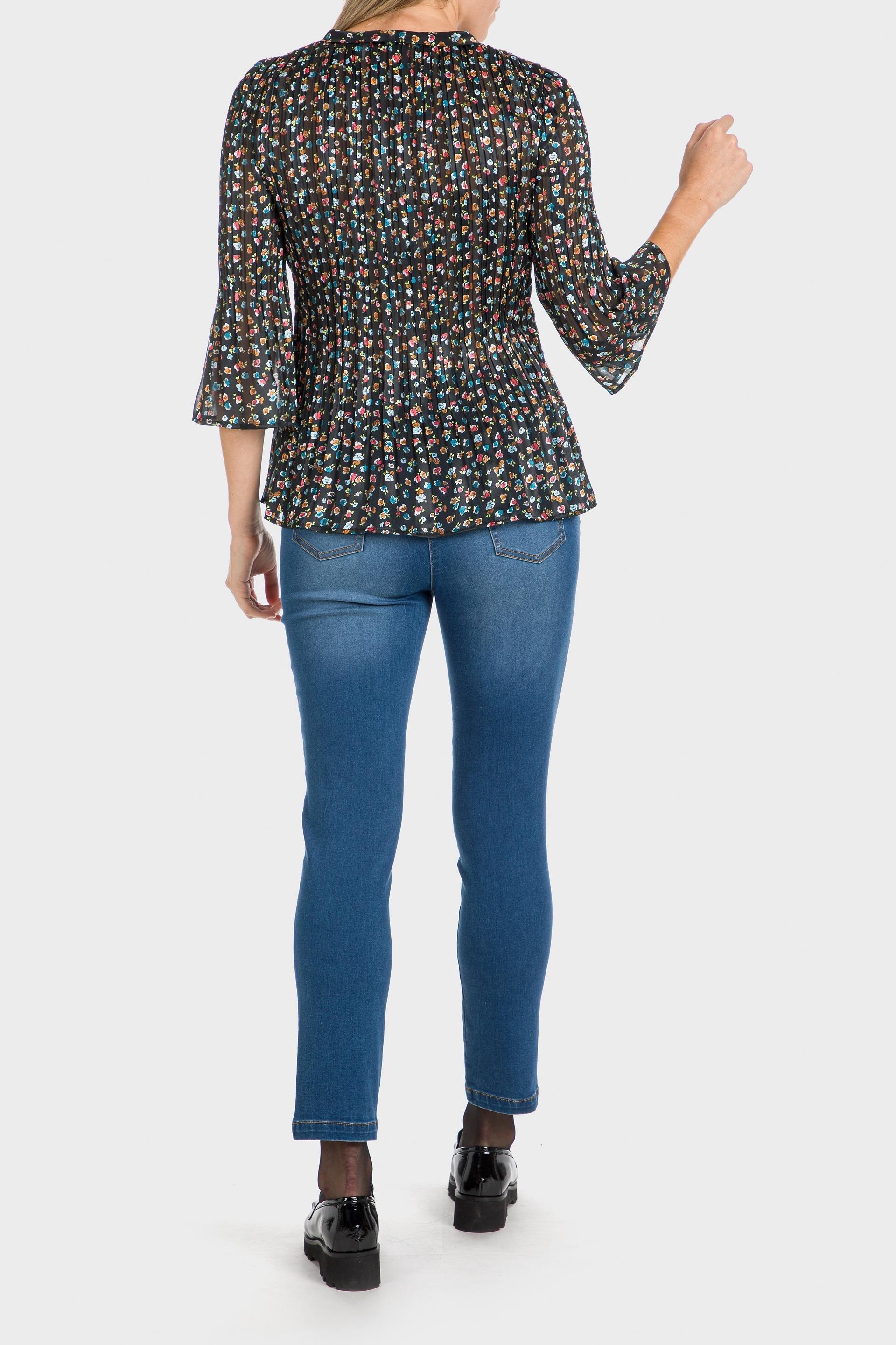 Black Printed Pleated Shirt, Black, large image number 4