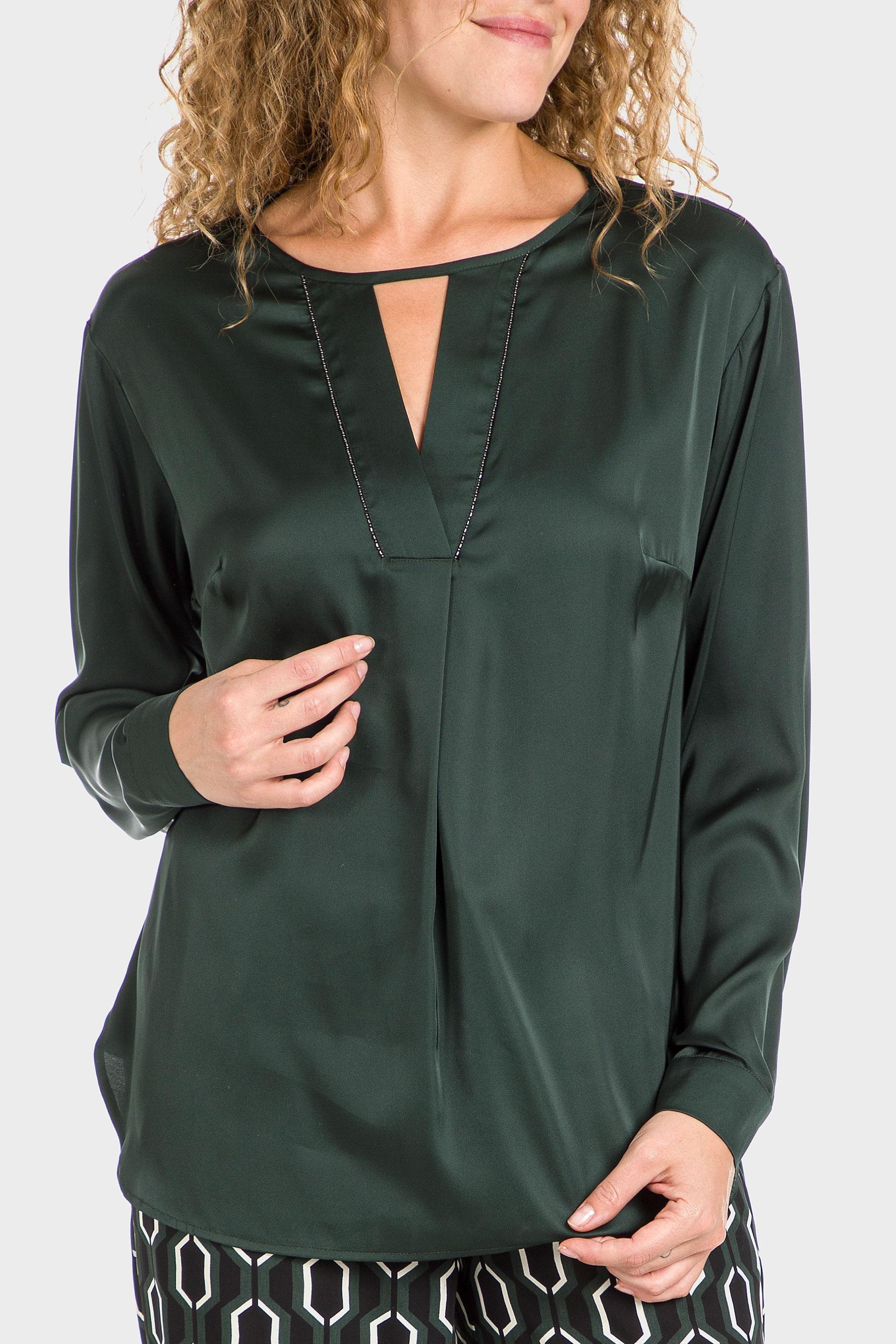 Green V-neck Blouse, , large image number 3