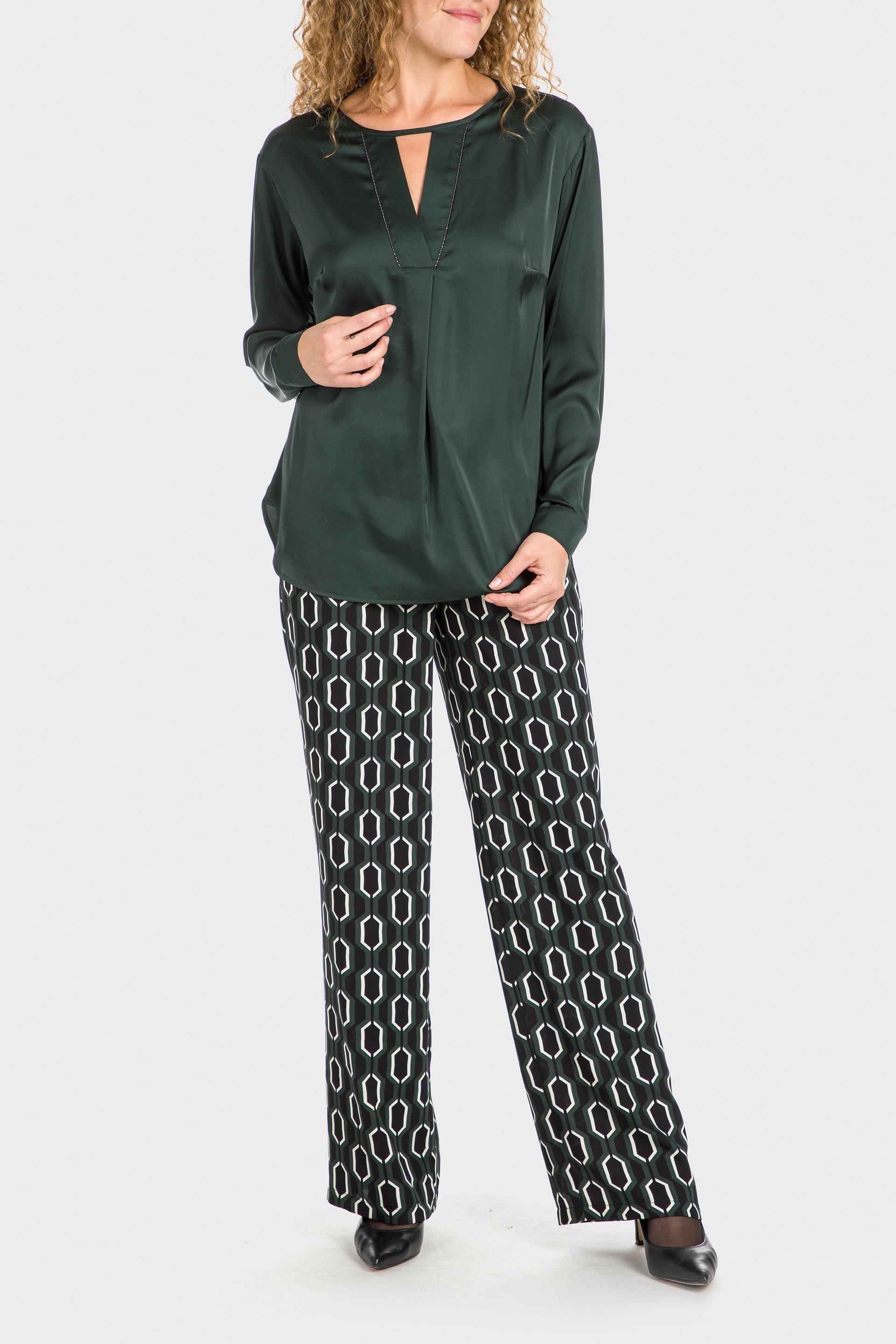 Green V-neck Blouse, , large image number 4