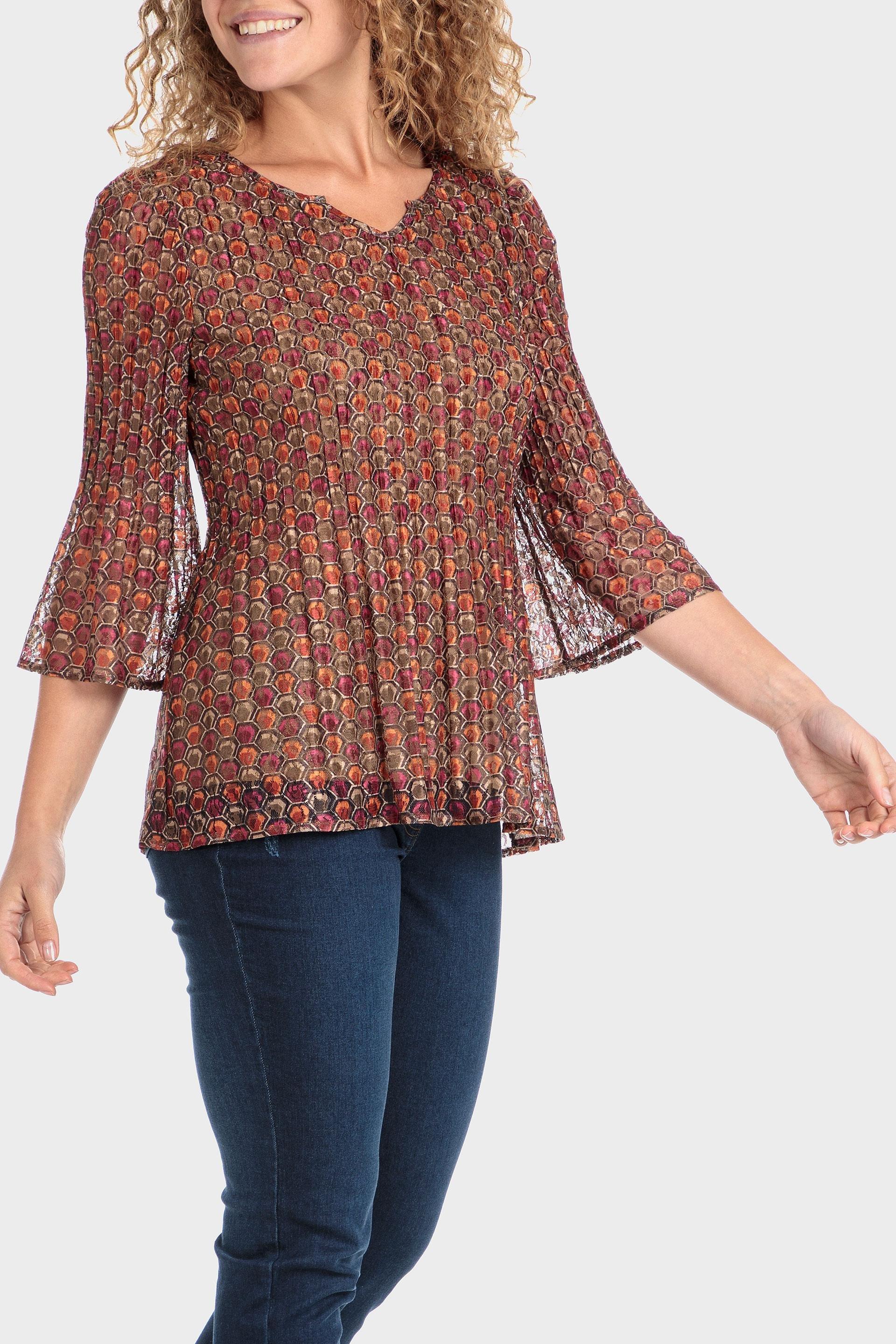 Multicolour Pleated Printed Blouse, , large image number 0
