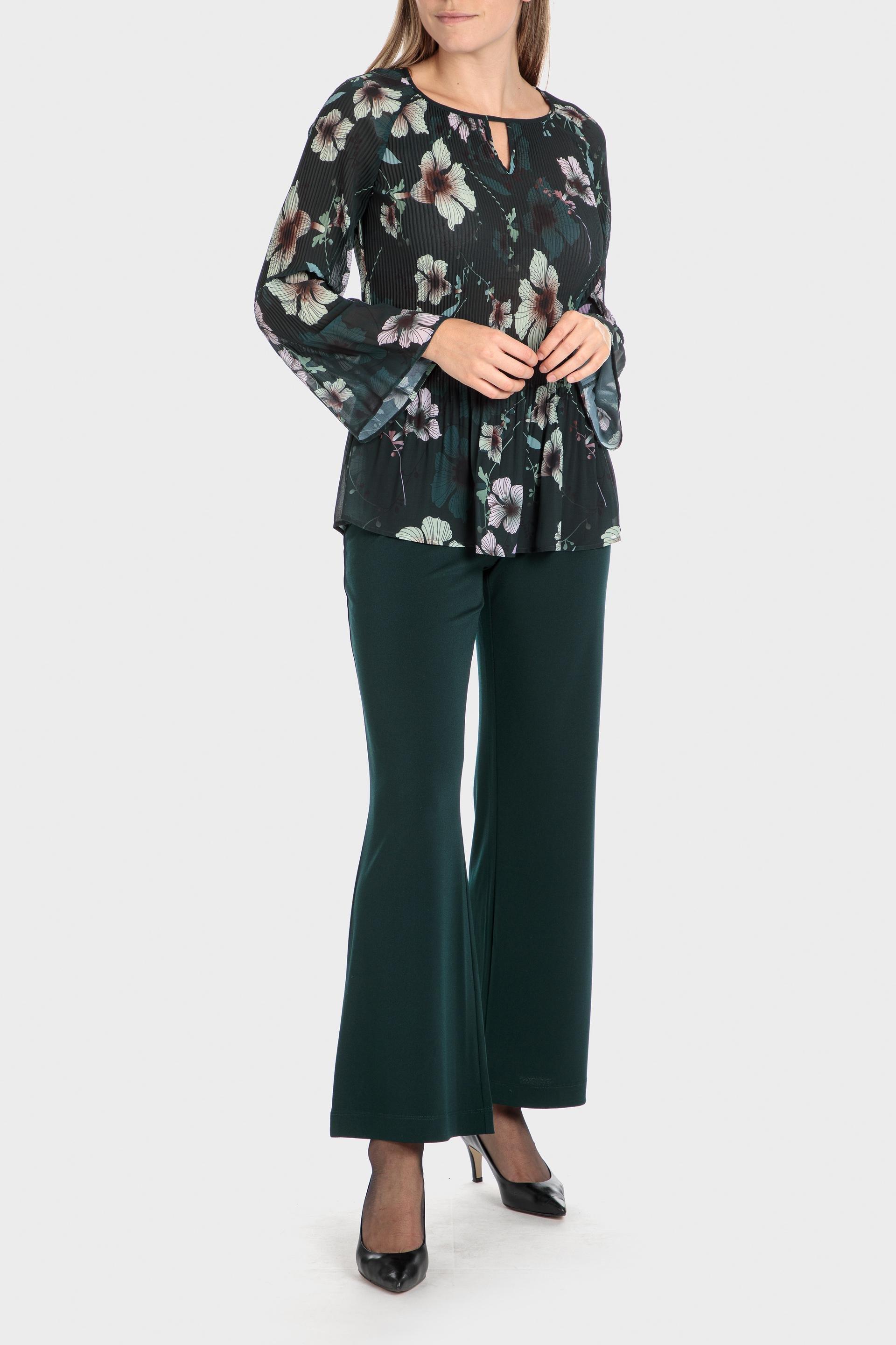 Black Pleated Printed Blouse, , large image number 1