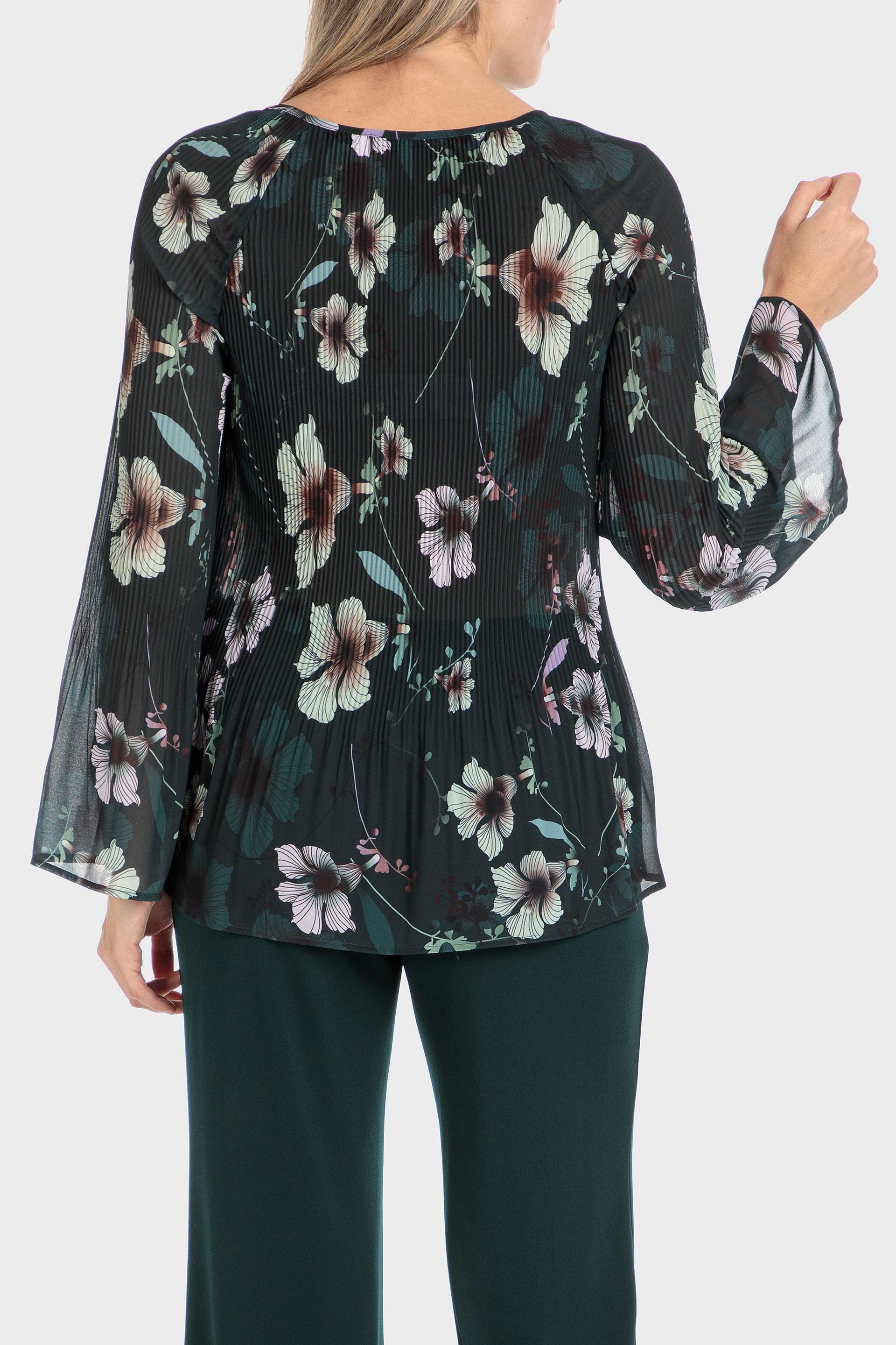 Black Pleated Printed Blouse, , large image number 2