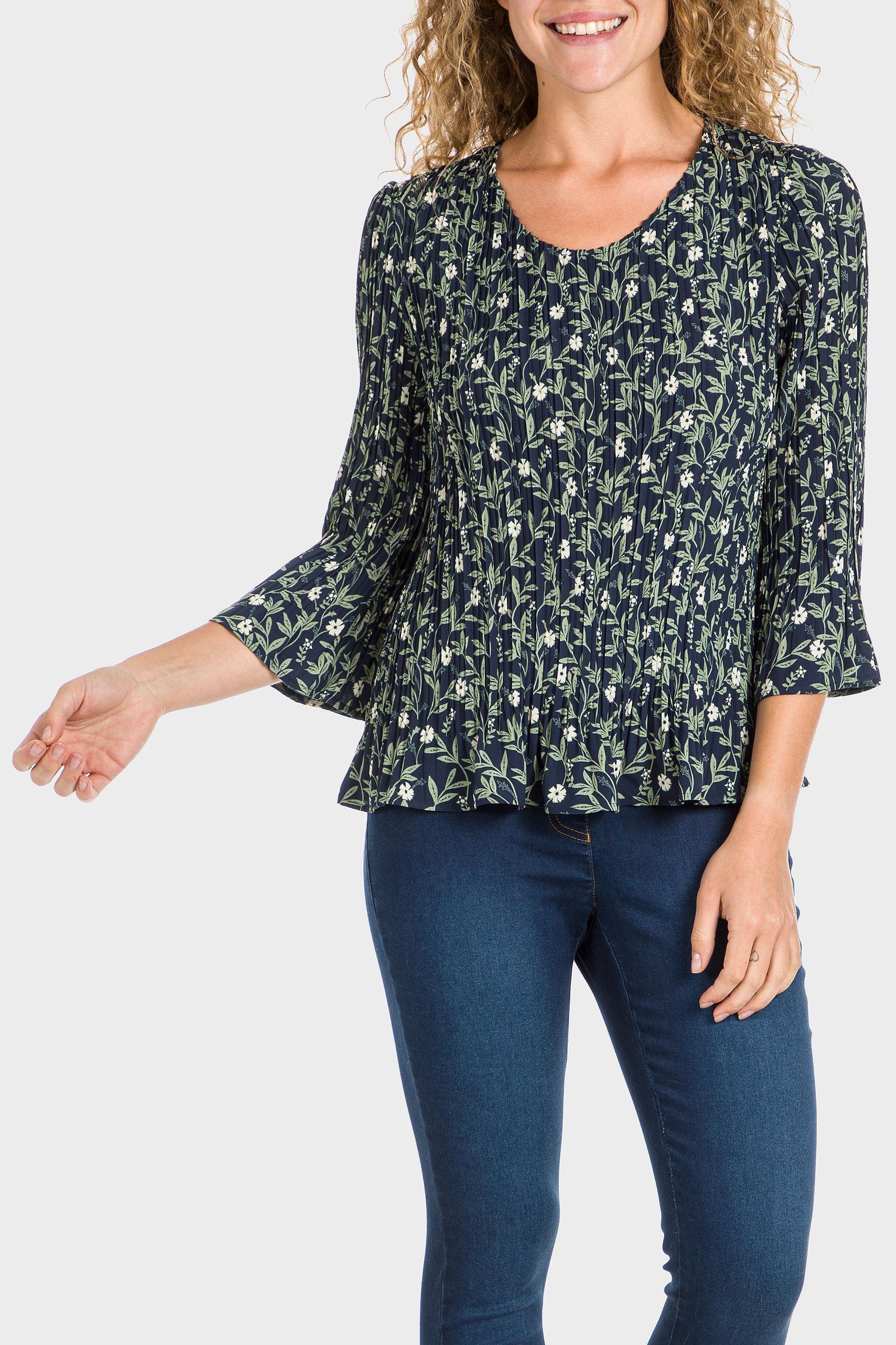 Navy Floral Blouse, , large image number 1