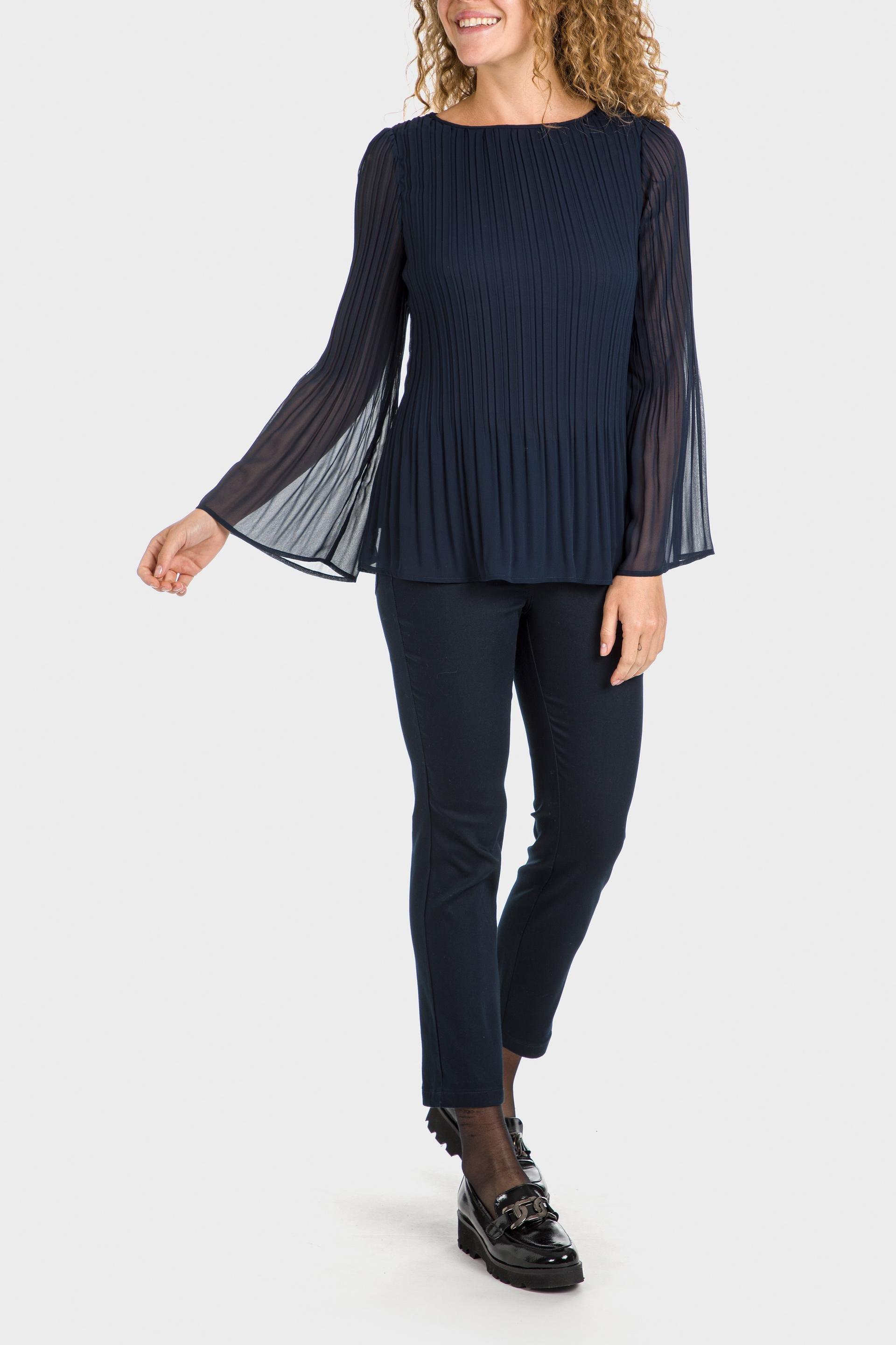 Navy Pleated Blouse, , large image number 0