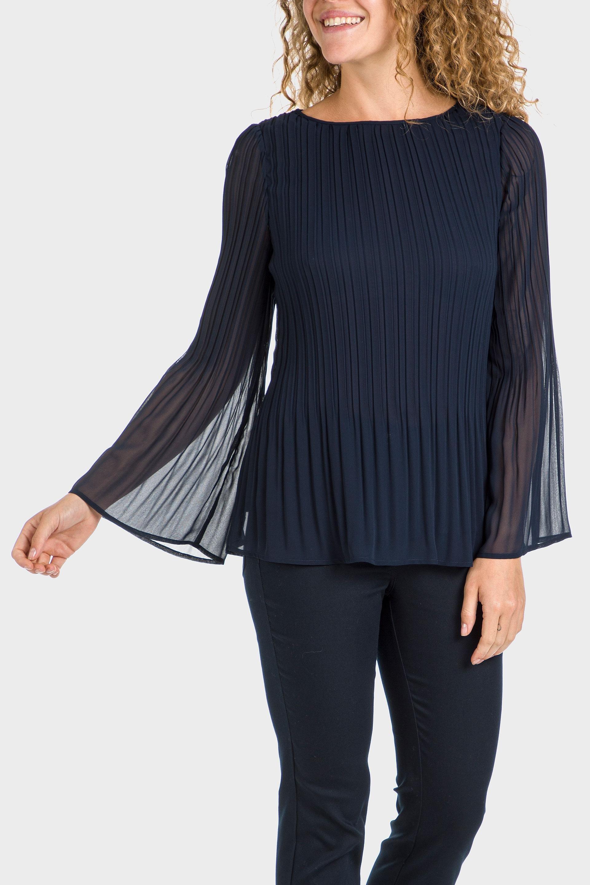 Navy Pleated Blouse, , large image number 1