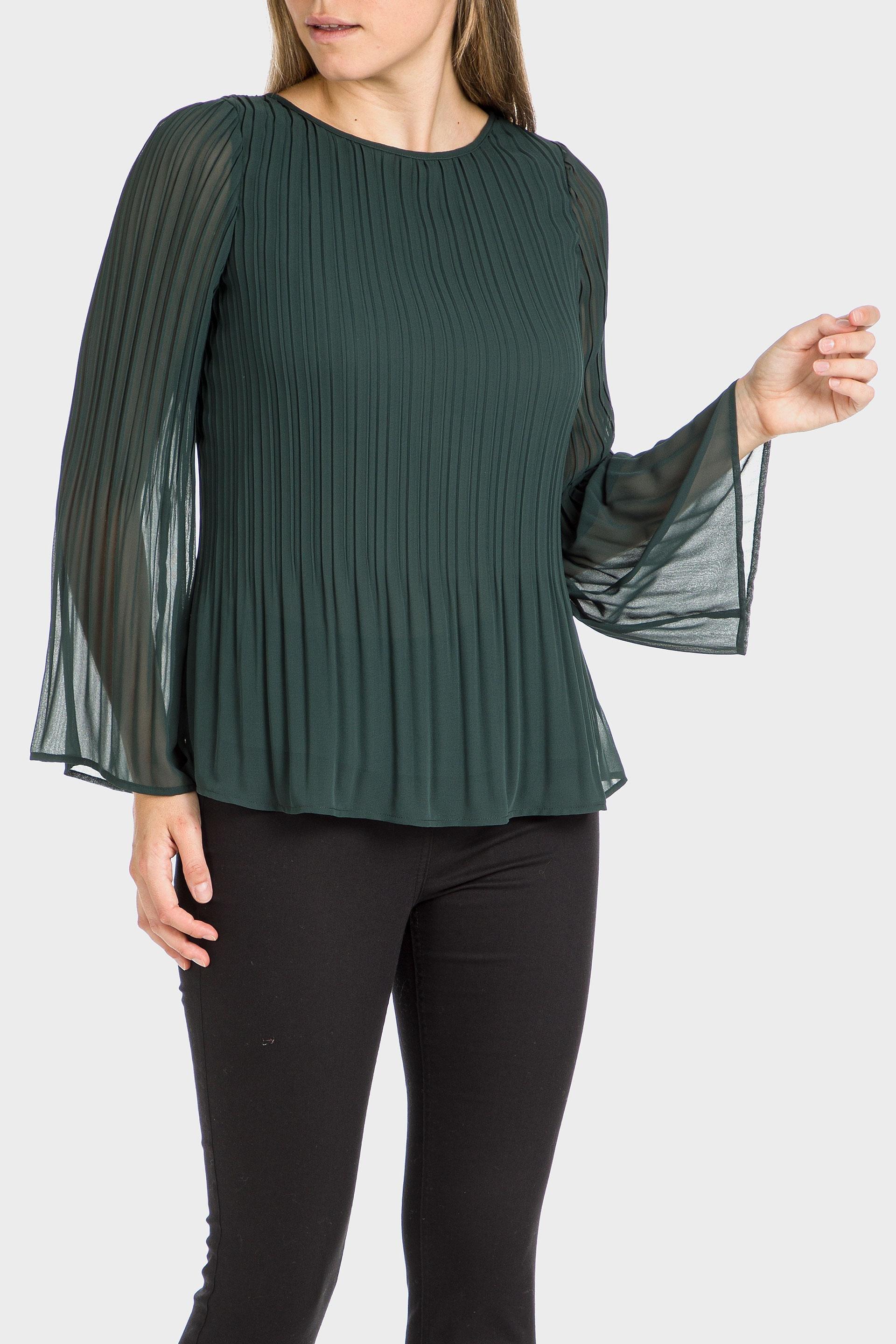 Green Sheer Pleated Blouse, , large image number 0