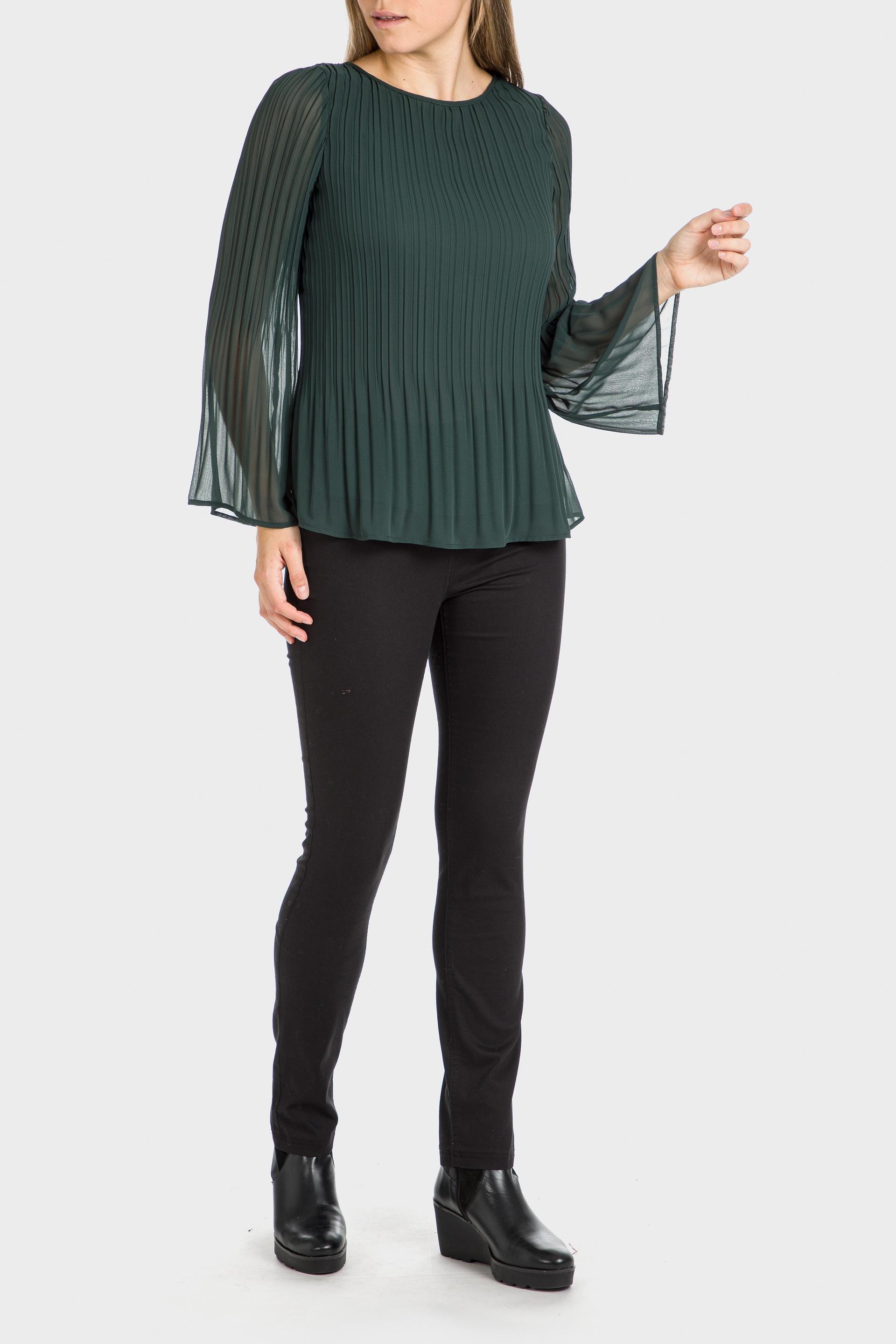 Green Sheer Pleated Blouse, , large image number 1