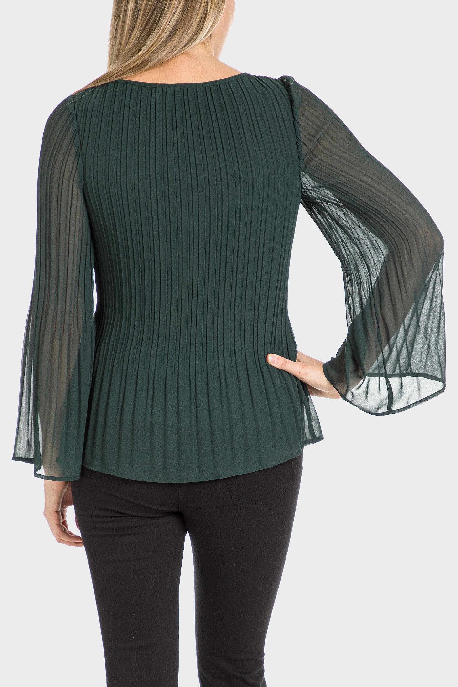 Green Sheer Pleated Blouse, , large image number 2