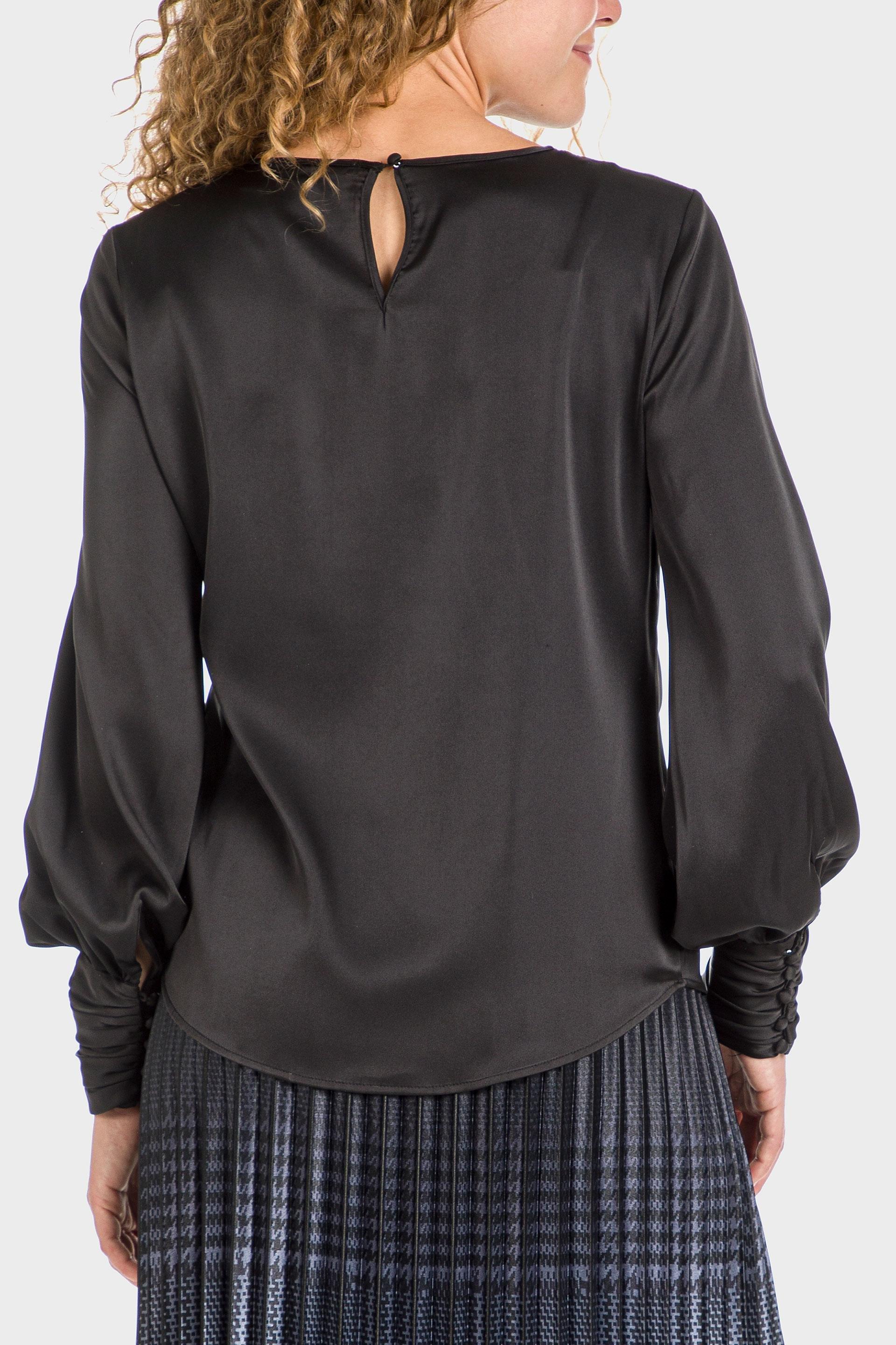 Black Ballon Sleeve Satin Blouse, , large image number 2