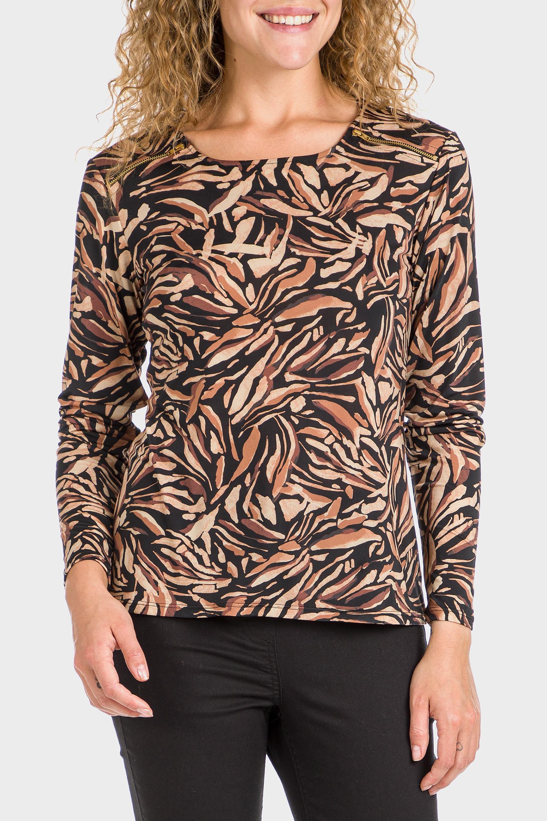 Brown Printed Blouse, , large image number 1
