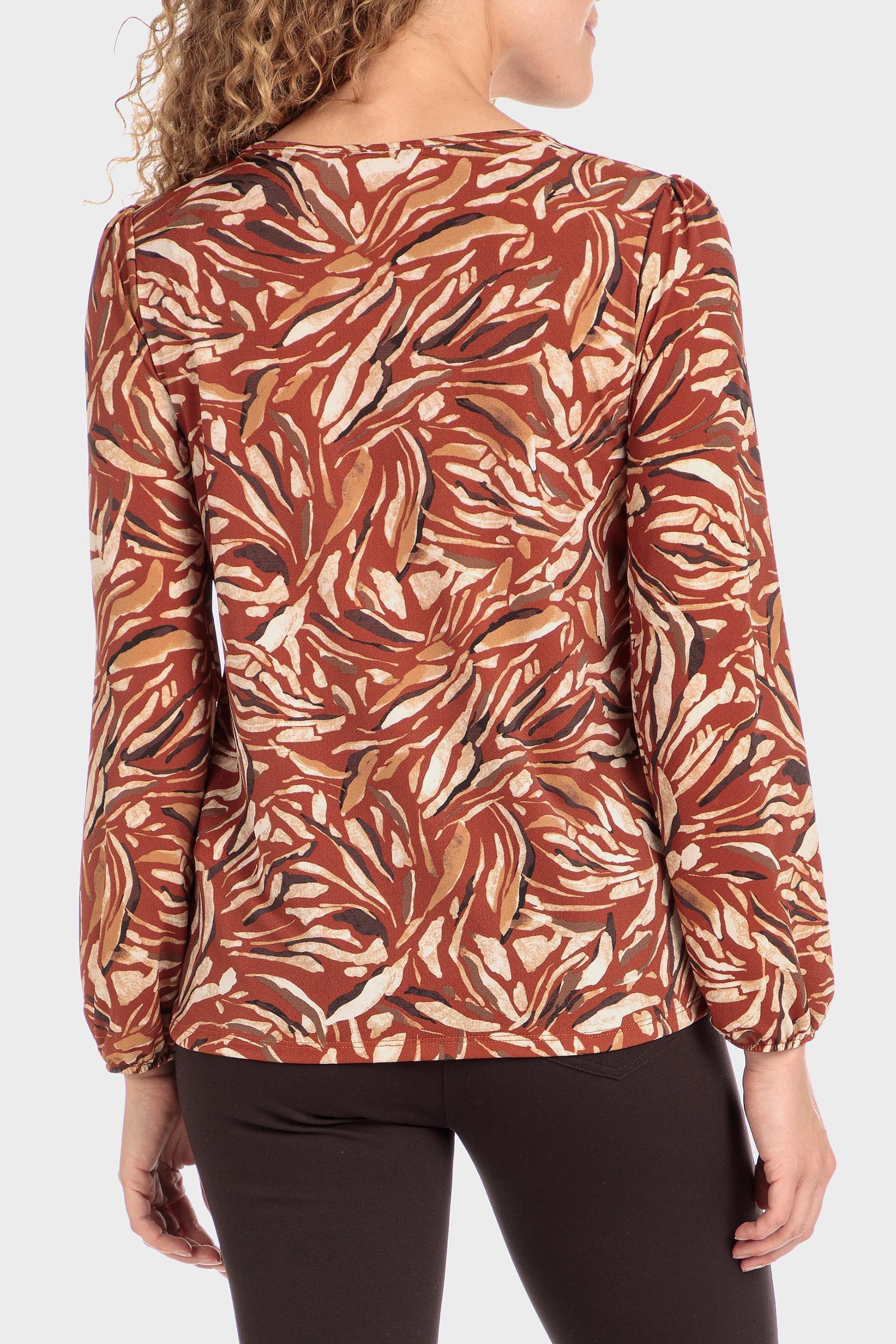 Punt Roma - Brown V-Neck Patterned Blouse