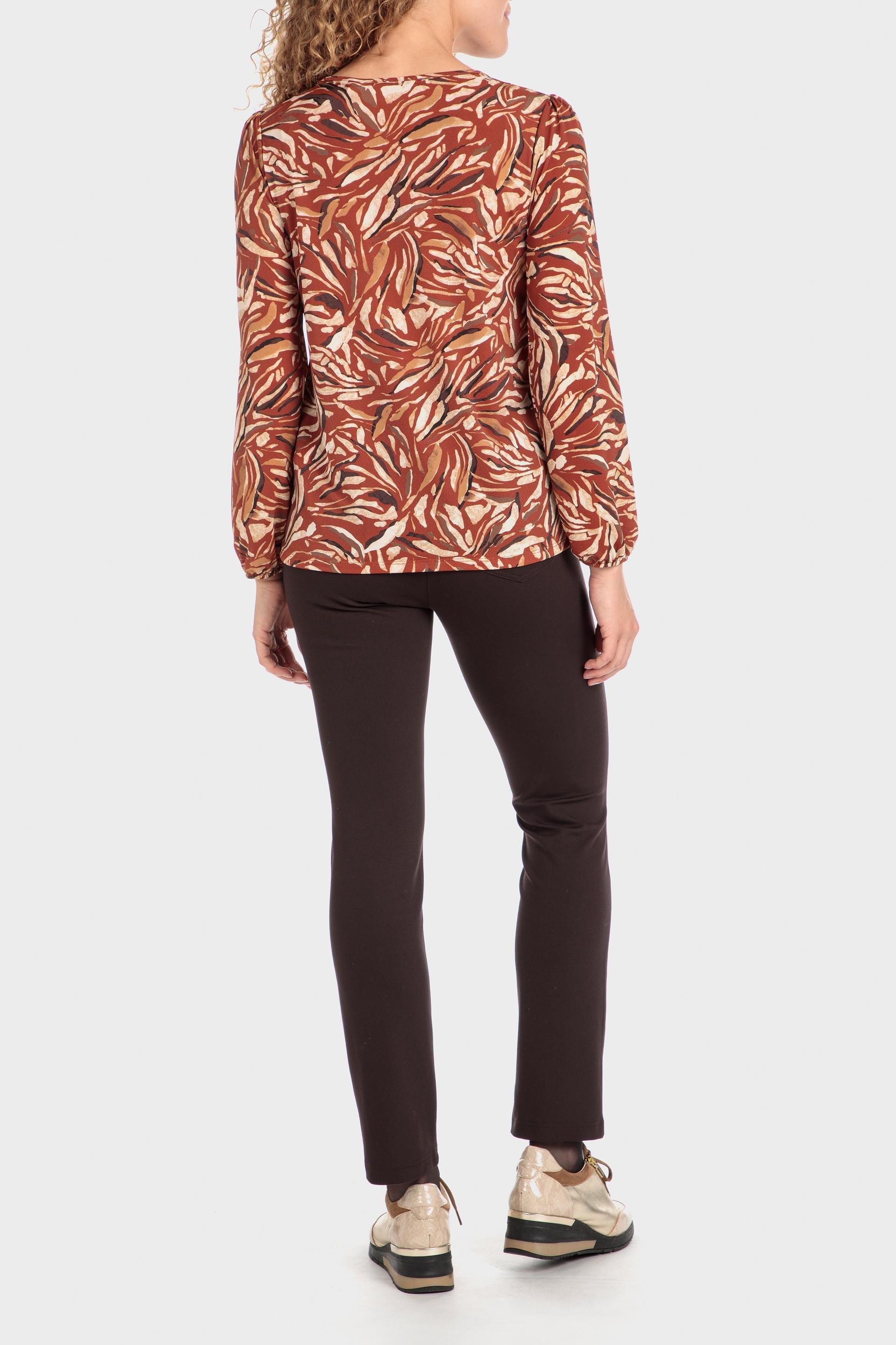 Brown V-Neck Patterned Blouse, , large image number 3