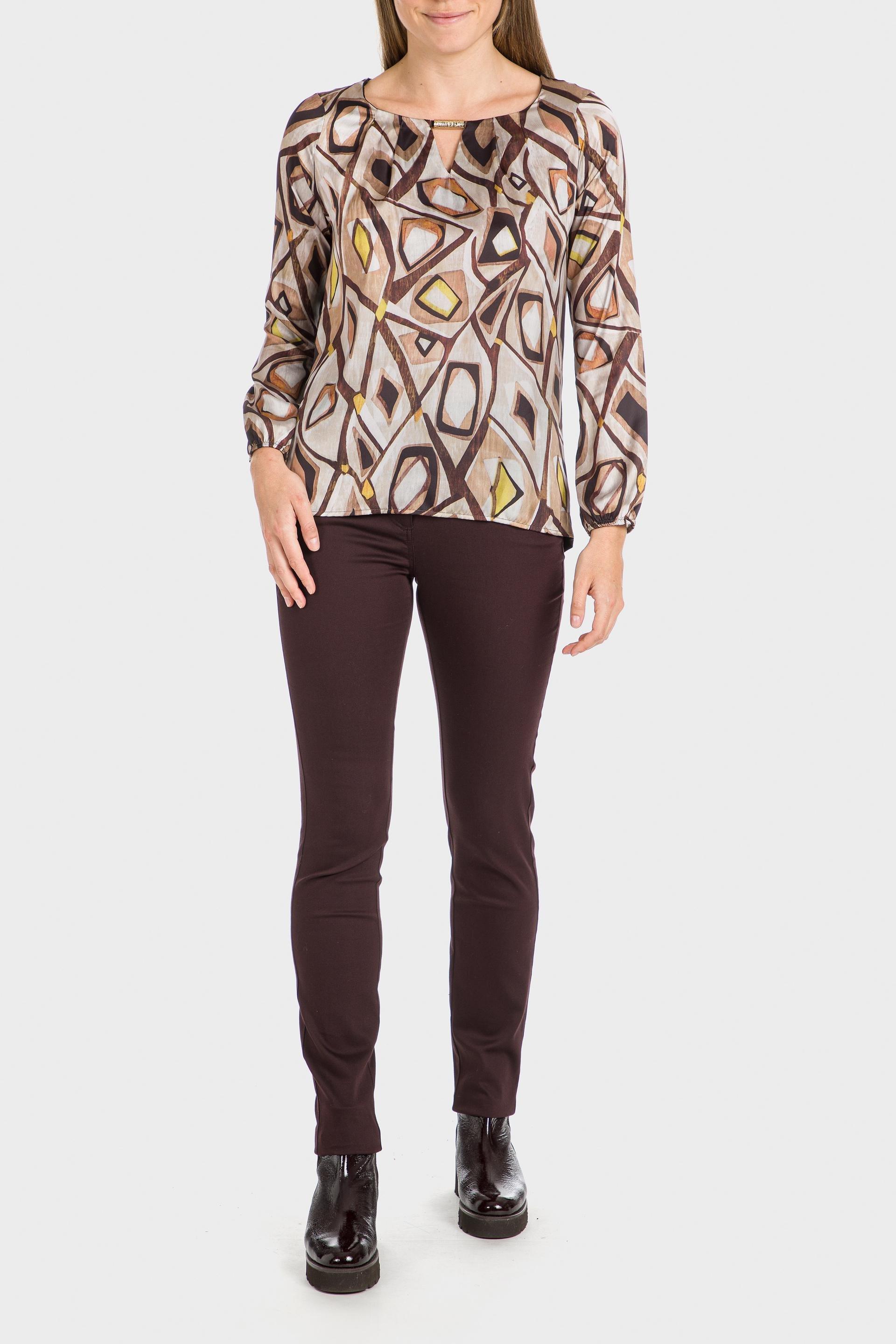 Brown Patterned Blouse, , large image number 0