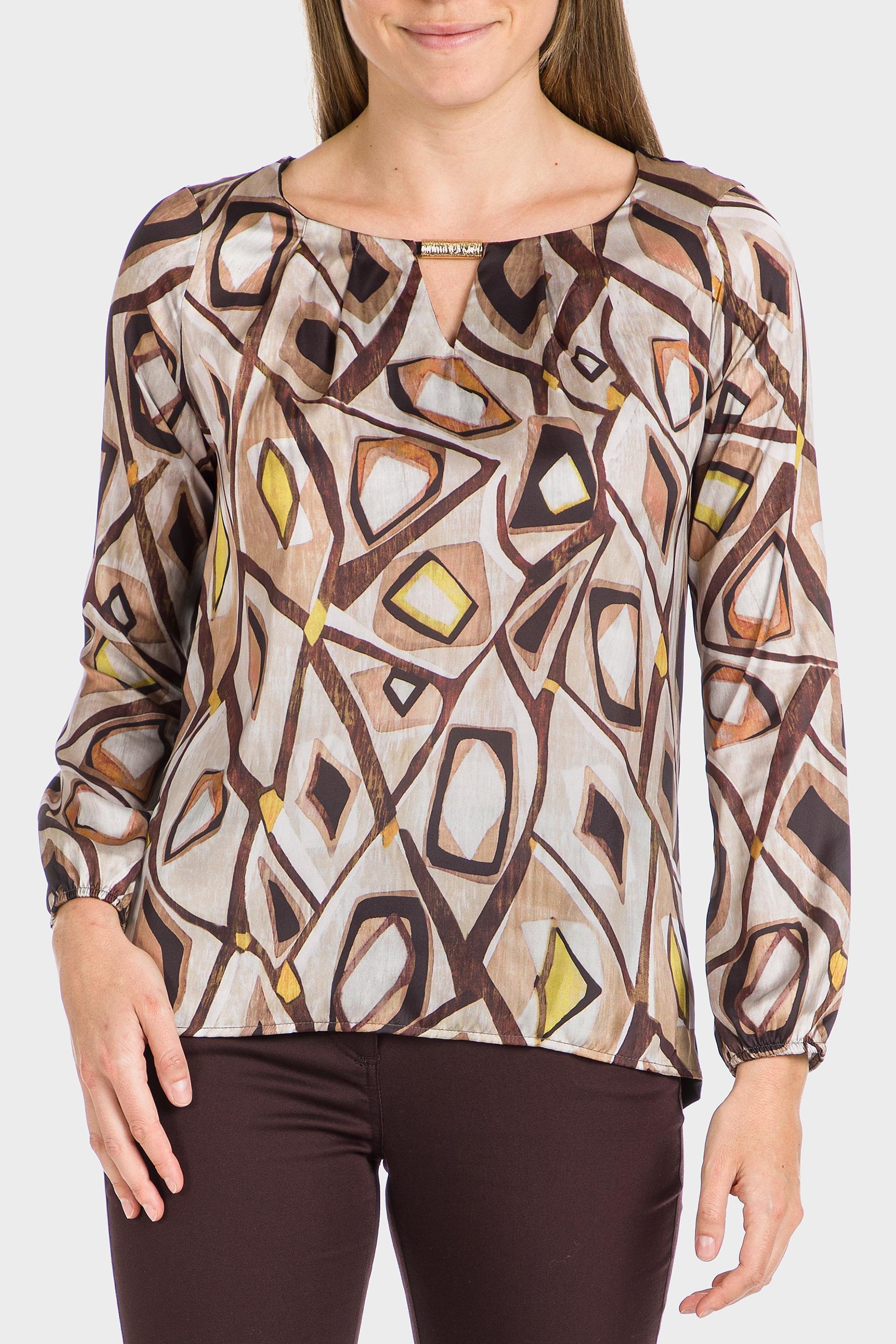 Brown Patterned Blouse, , large image number 1